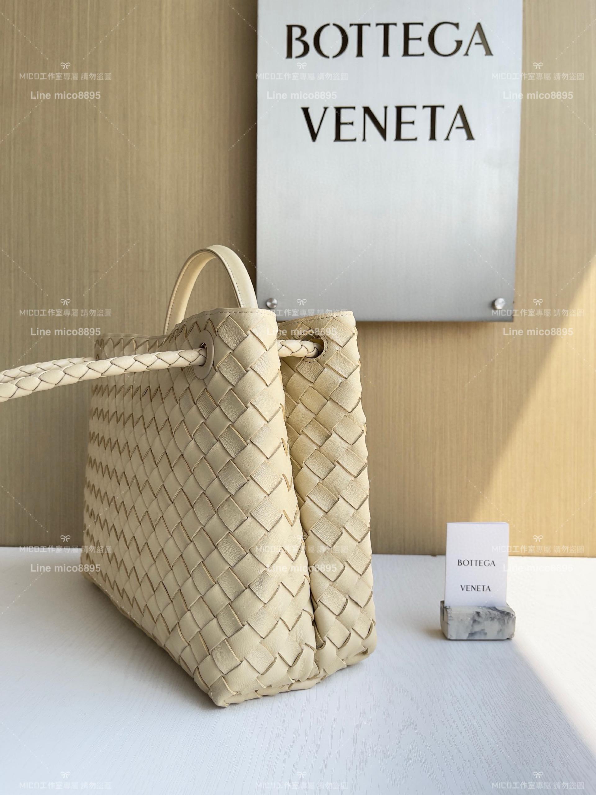 BOTTEGA VENETA BV 燕麥色編織小羊皮中號Andiamo手提包/肩背包/托特包 老錢風穿搭 32.5cm