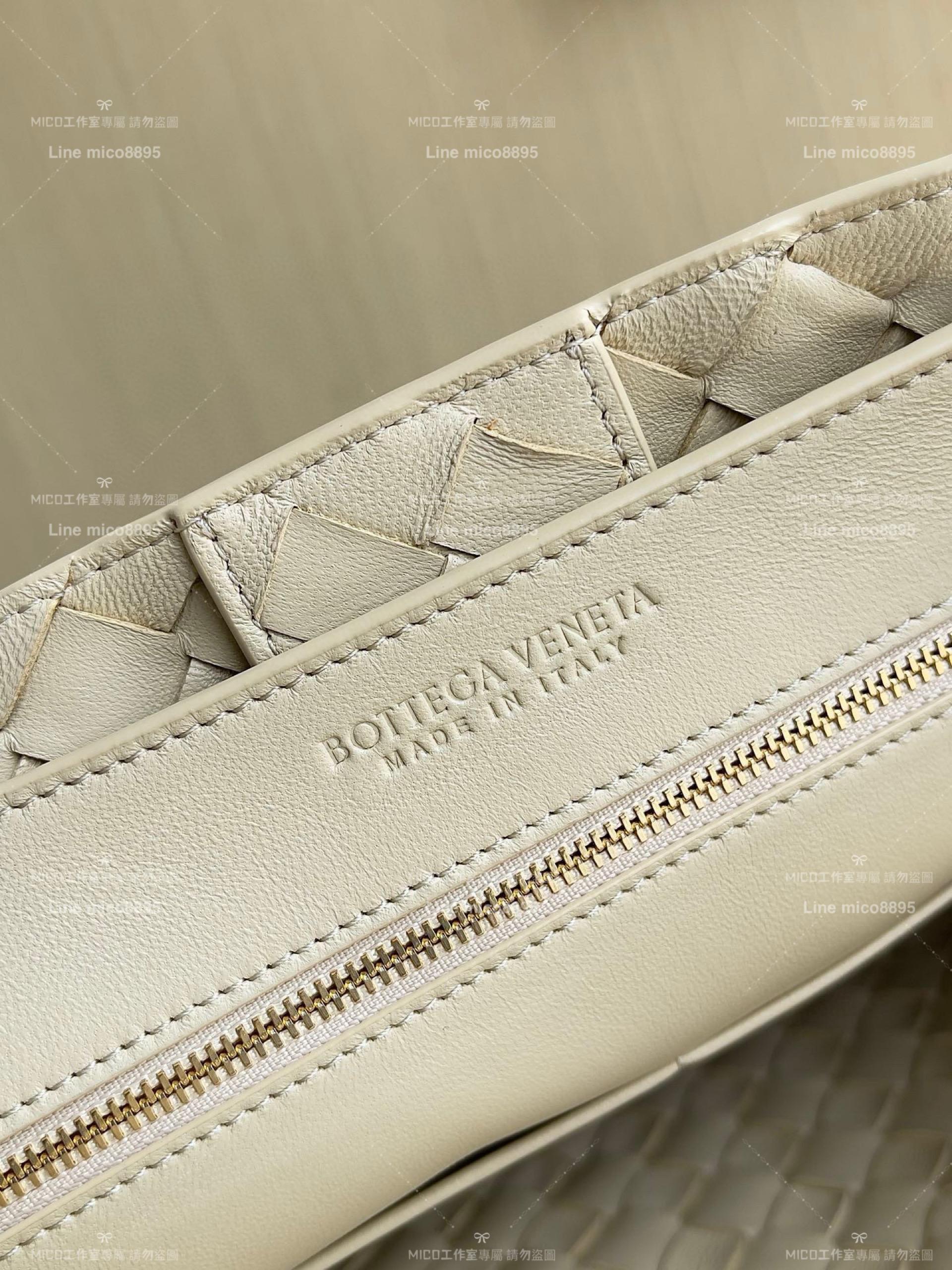 BOTTEGA VENETA BV 燕麥色編織小羊皮中號Andiamo手提包/肩背包/托特包 老錢風穿搭 32.5cm