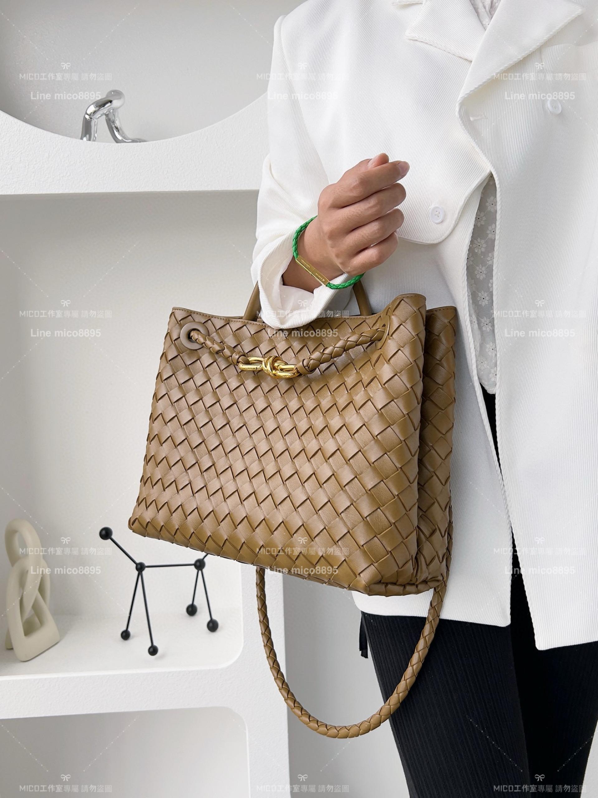 BOTTEGA VENETA BV 橡木色編織小羊皮中號Andiamo手提包/肩背包 老錢風穿搭 32.5cm