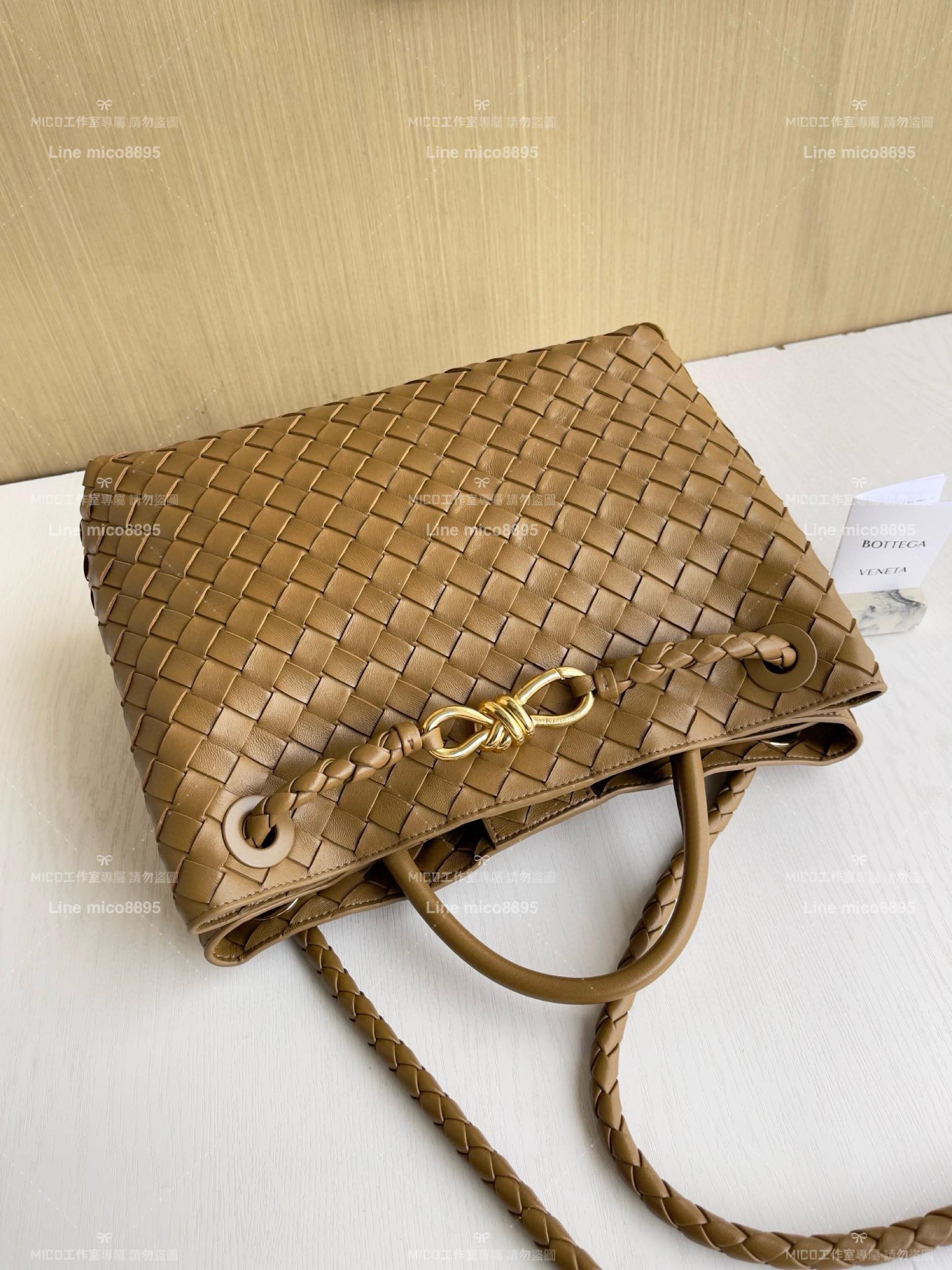 BOTTEGA VENETA BV 橡木色編織小羊皮中號Andiamo手提包/肩背包 老錢風穿搭 32.5cm