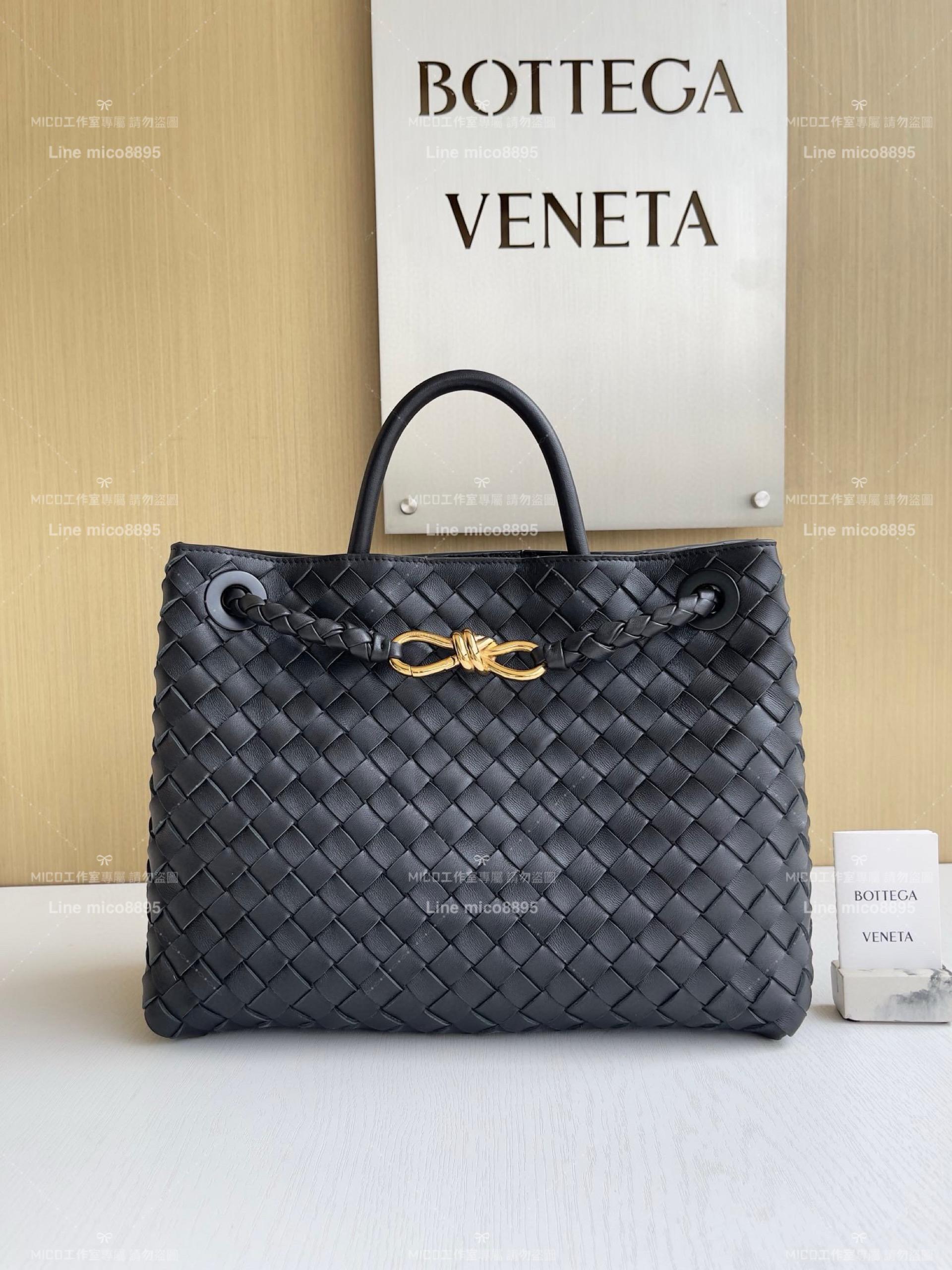 BOTTEGA VENETA BV 黑色編織小羊皮 中號Andiamo手提包/肩背包 老錢風穿搭 32.5cm