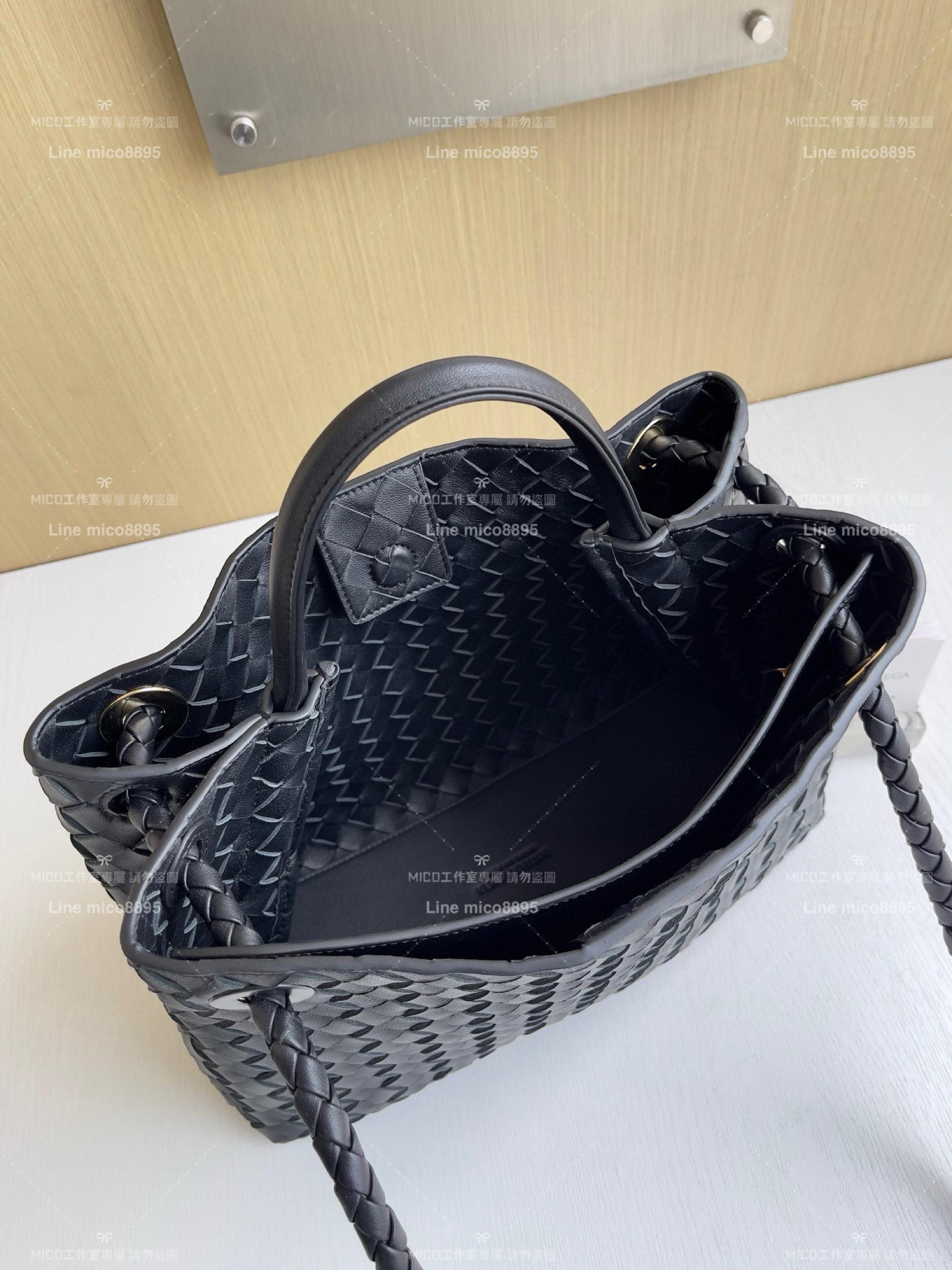 BOTTEGA VENETA BV 黑色編織小羊皮 中號Andiamo手提包/肩背包 老錢風穿搭 32.5cm