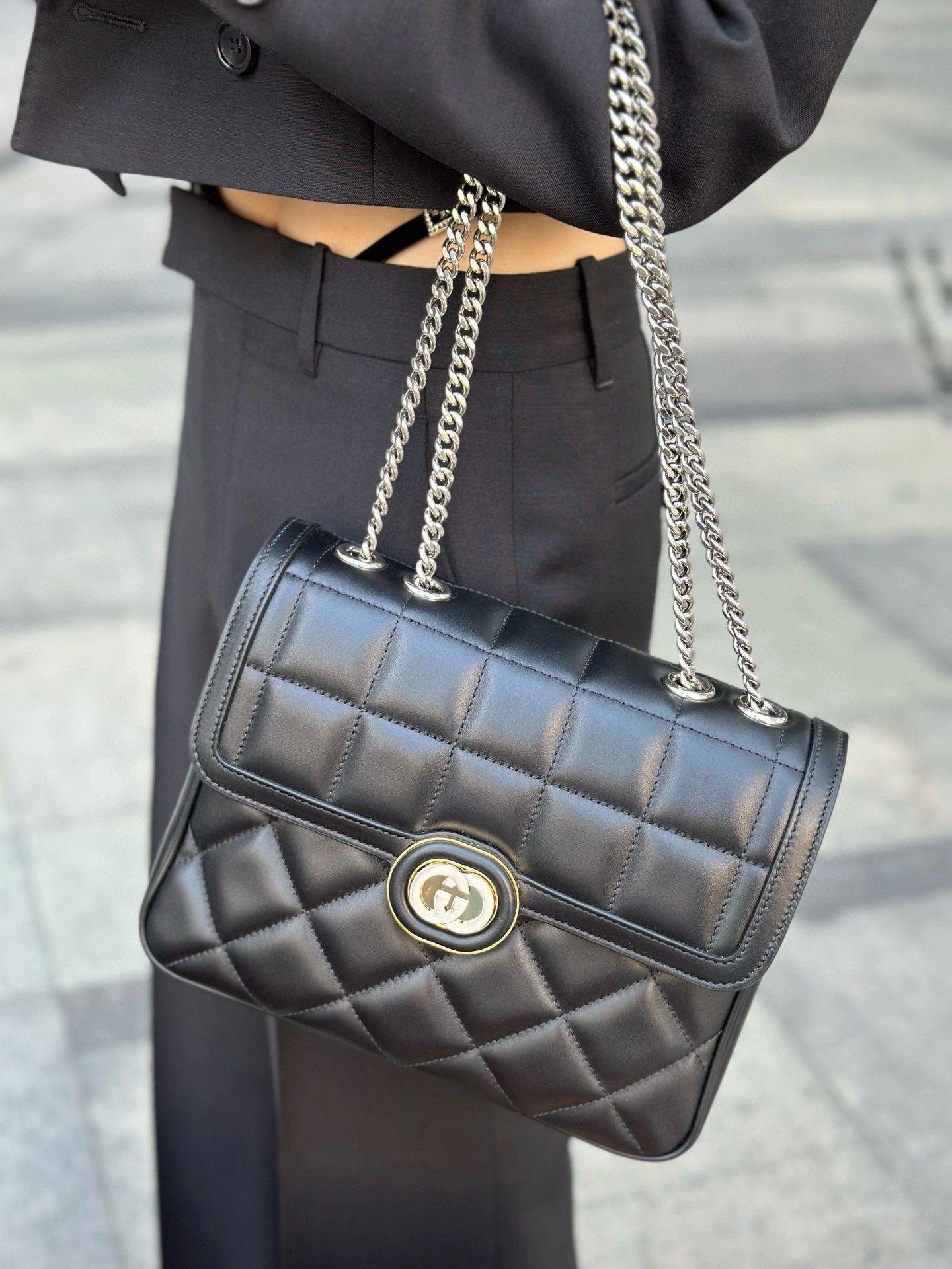 GUCCI 古馳 Deco系列 小號肩背包 黑色 19.5cm