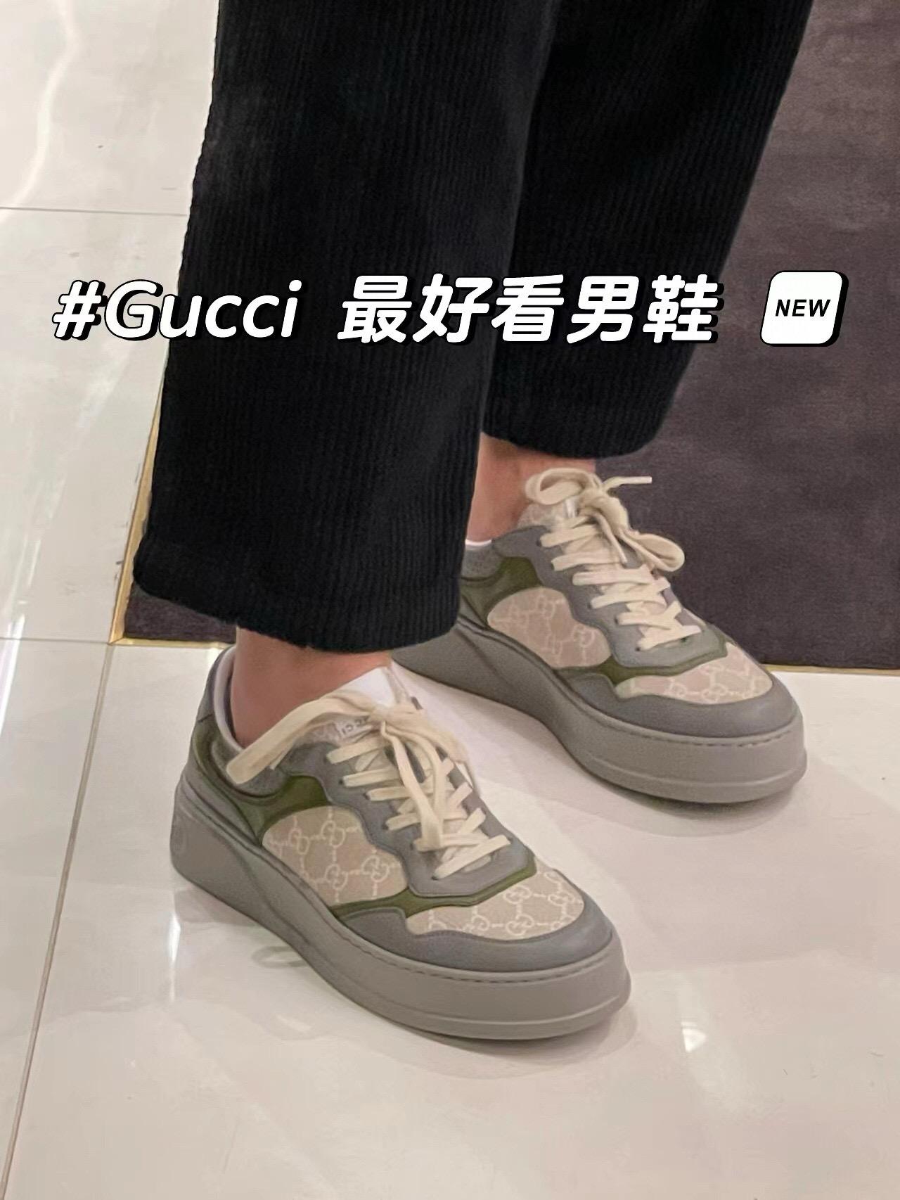 GUCCI 男女情侶款 GG 鐵灰拼老花帆布餅乾小白鞋 厚底鞋/餅乾鞋 男女碼35-44