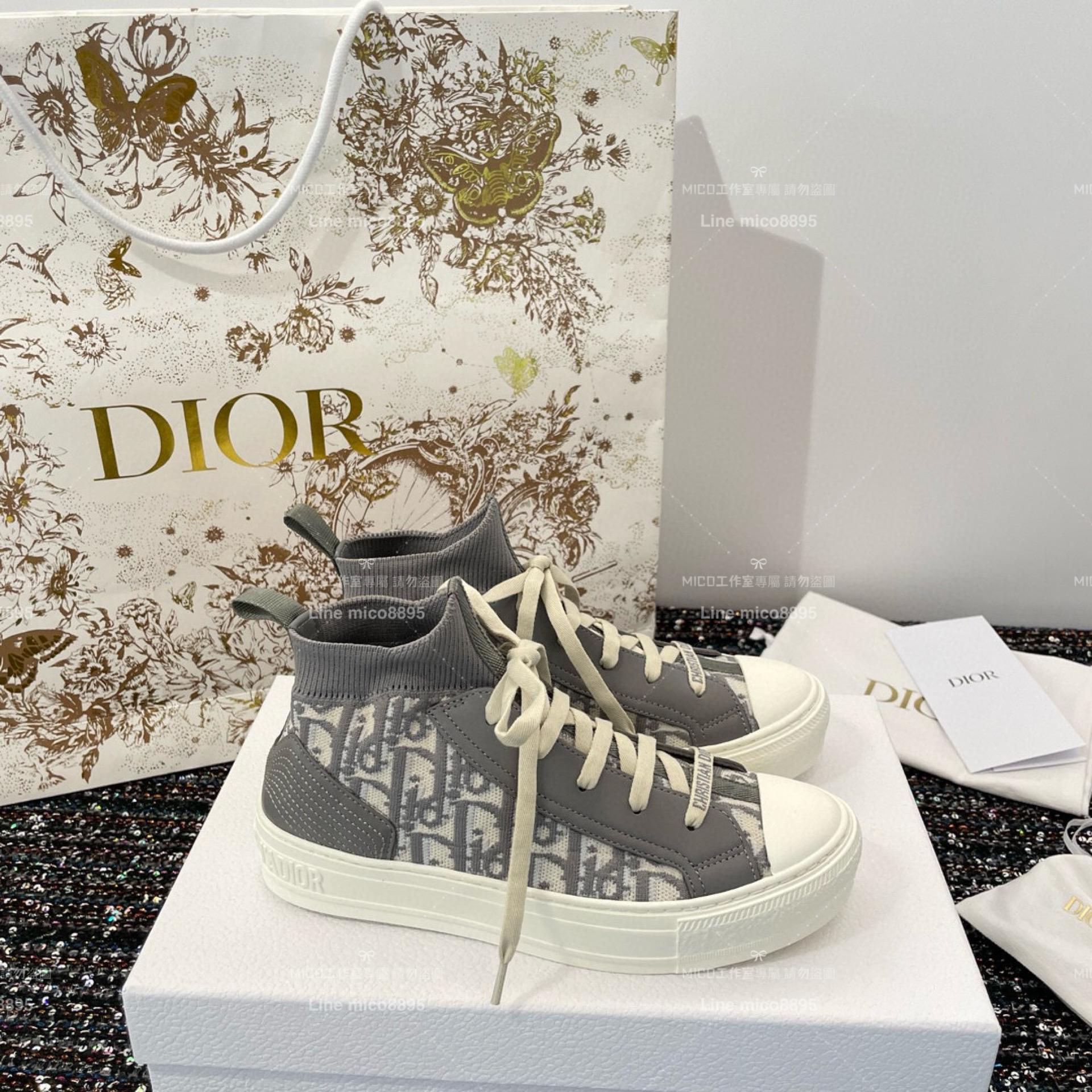 Dior 迪奧｜灰色針織面料 （非厚底款式）老花高幫帆布鞋/運動襪子鞋 科技面料材質 女碼35-40