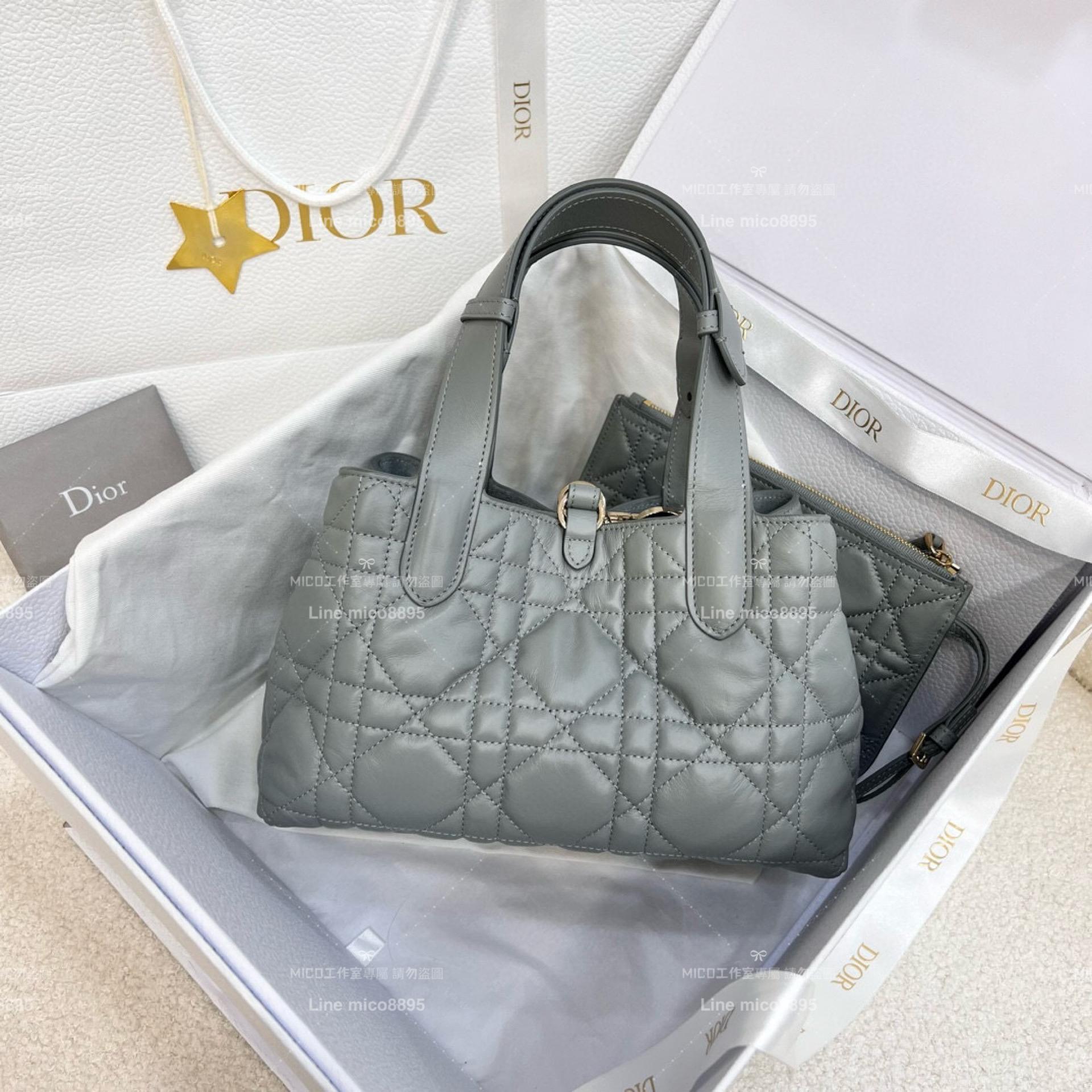 DIOR 迪奧｜▫️高訂版 全鋼五金 岩石灰 小牛皮藤格紋Toujours 手提包/肩背包 小號 23cm