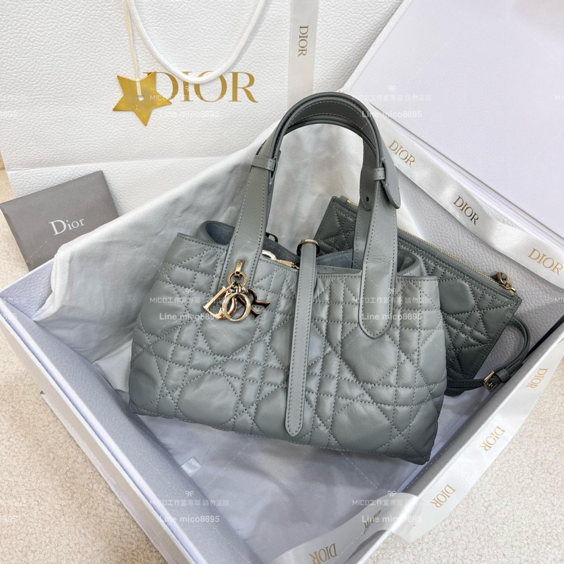 DIOR 迪奧｜▫️高訂版 全鋼五金 岩石灰 小牛皮藤格紋Toujours 手提包/肩背包 小號 23cm