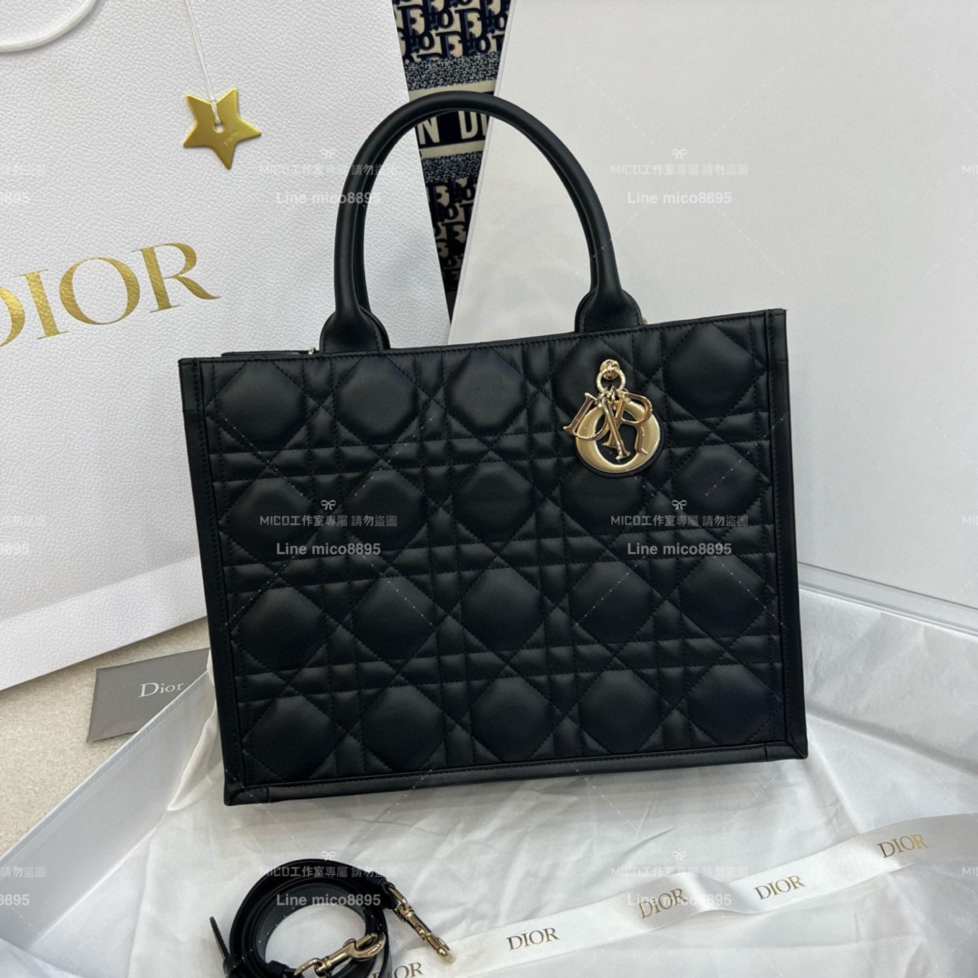 DIOR 迪奧｜▫️高訂版 全鋼五金 黑色全皮 新款BookTote 帶肩帶款 中號/36cm