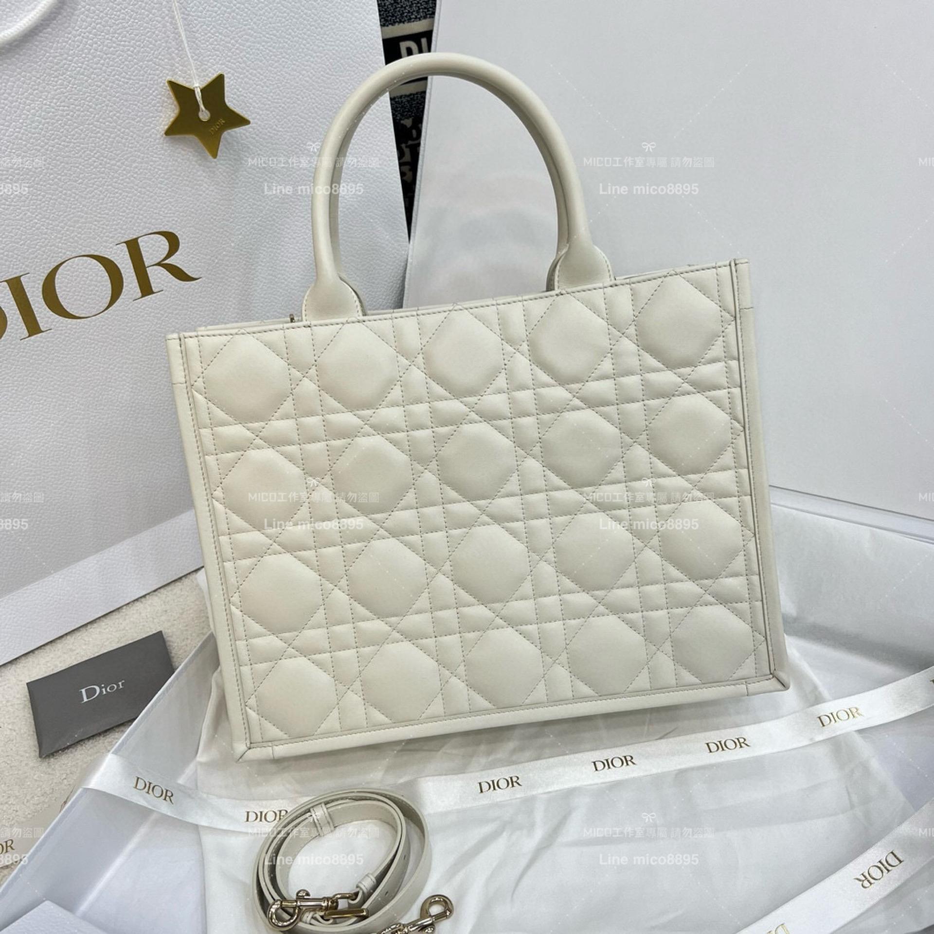 DIOR 迪奧｜▫️高訂版 全鋼五金 奶白色全皮 新款BookTote 帶肩帶款 中號/36cm