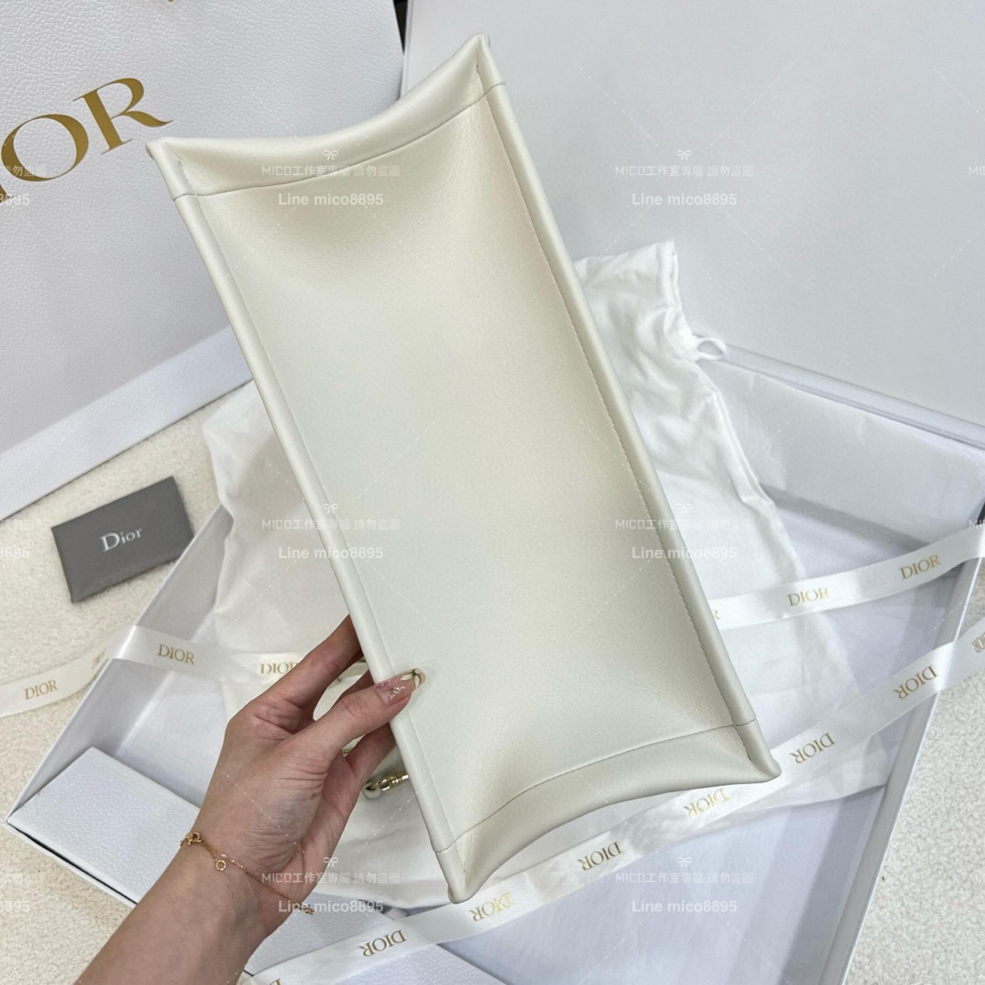 DIOR 迪奧｜▫️高訂版 全鋼五金 奶白色全皮 新款BookTote 帶肩帶款 中號/36cm