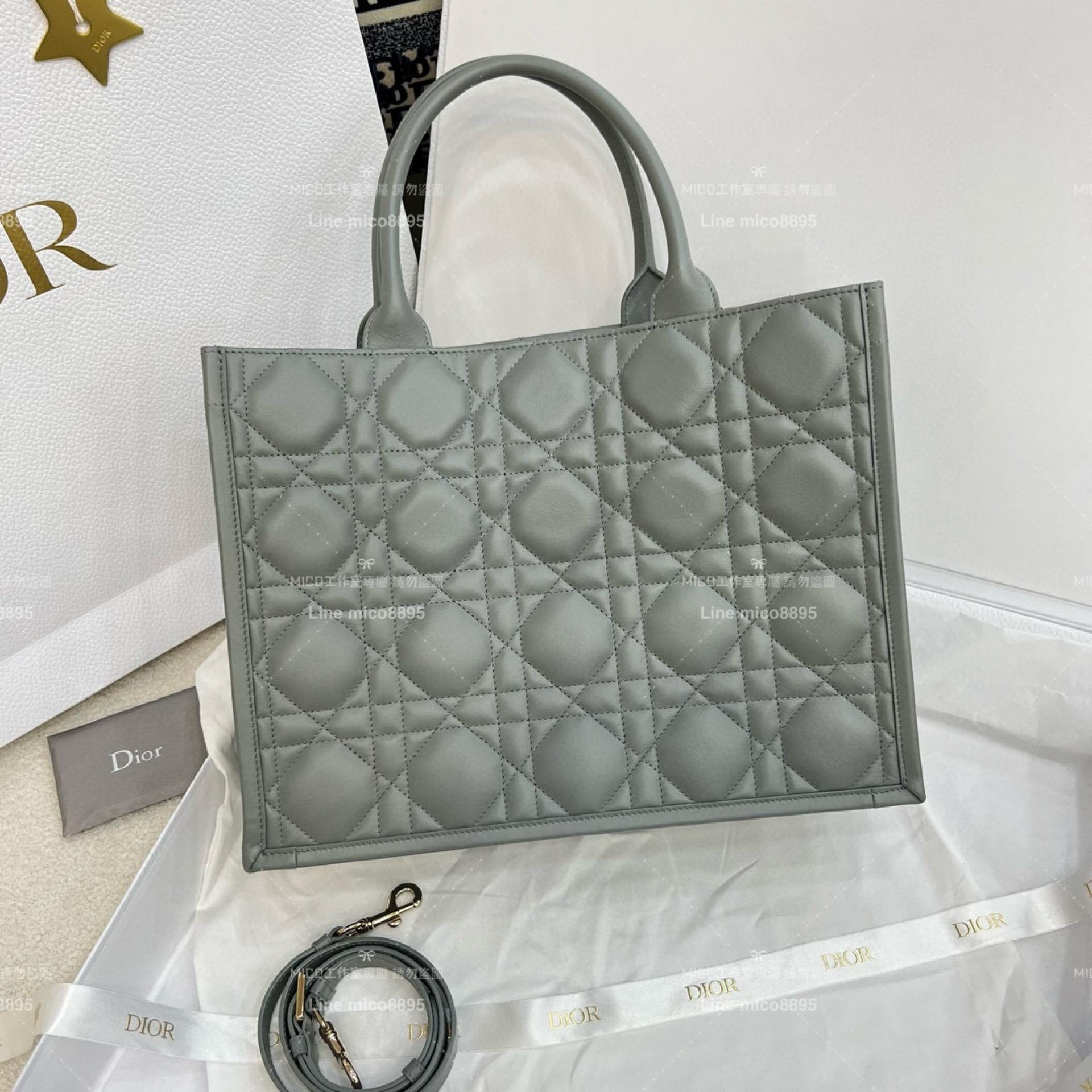 DIOR 迪奧｜▫️高訂版 全鋼五金 岩石灰全皮 新款BookTote 帶肩帶款 中號/36cm