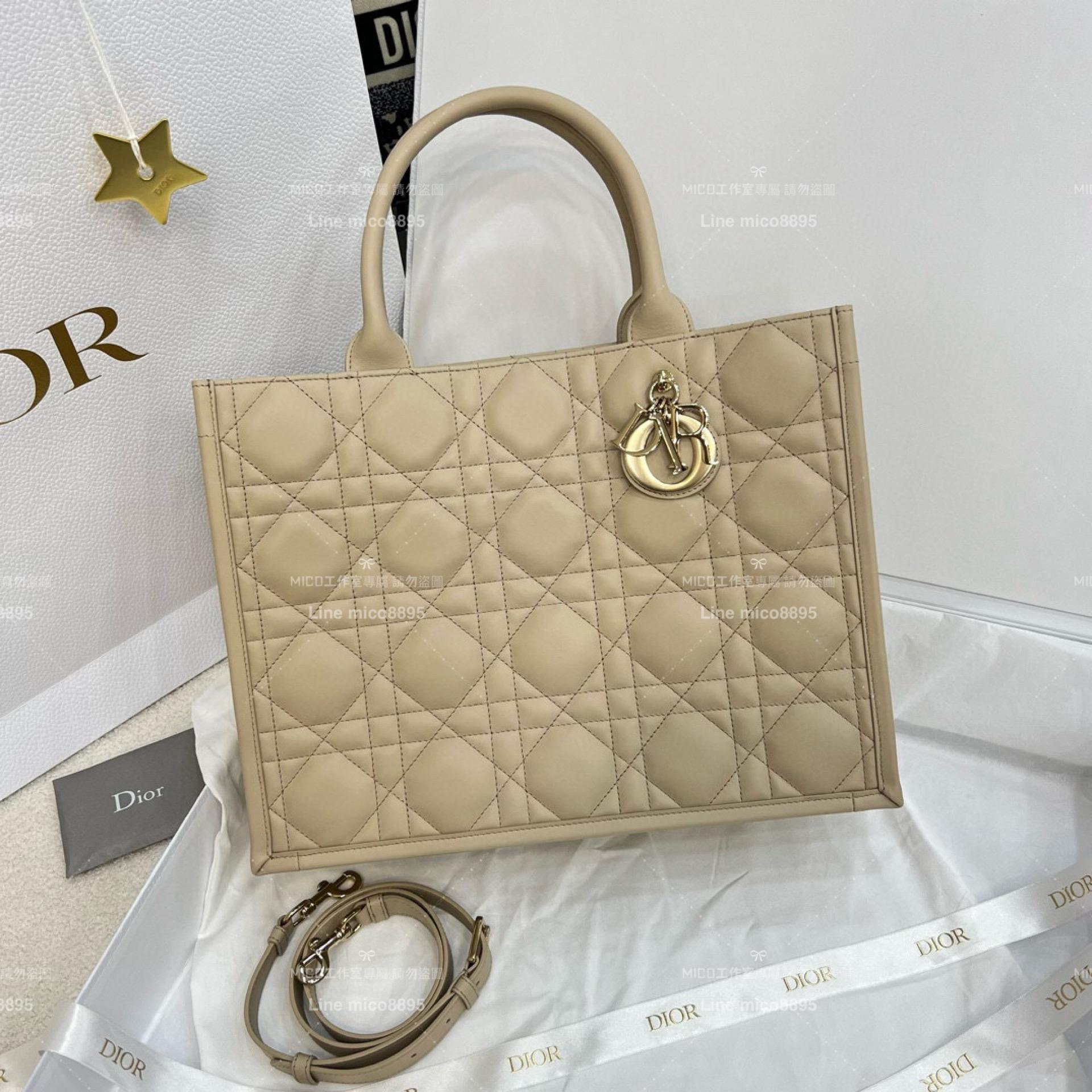 DIOR 迪奧｜▫️高訂版 全鋼五金 杏色全皮 新款BookTote 帶肩帶款 中號/36cm