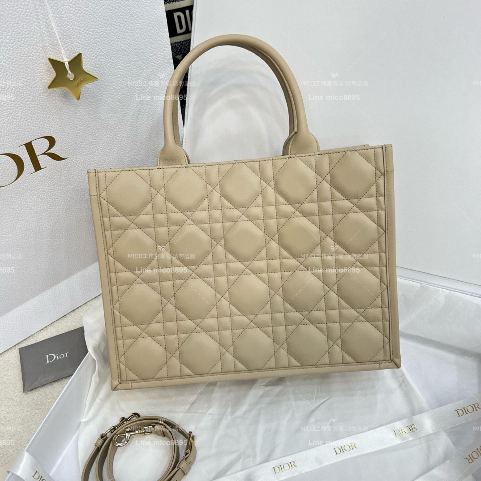 DIOR 迪奧｜▫️高訂版 全鋼五金 杏色全皮 新款BookTote 帶肩帶款 中號/36cm