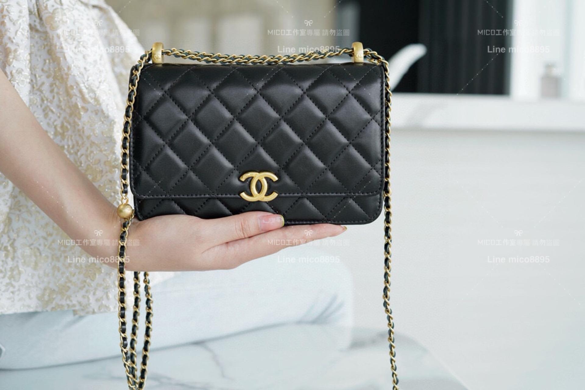 CHANEL 香奈兒｜21s 手工坊系列 雙金珠/金球 鏈條WOC 黑色小牛皮 19cm