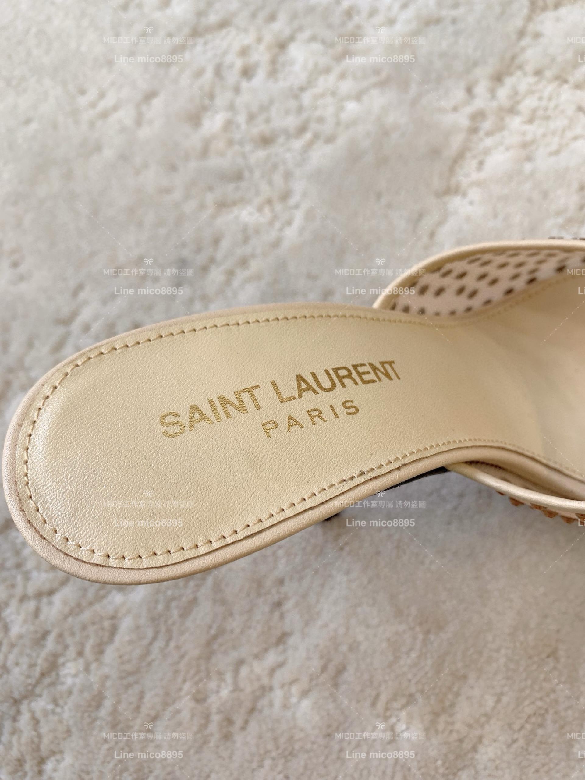 SAINT LAURENT｜ YSL 24Ss 聖羅蘭 水鑽網面高跟拖鞋 跟高10.5cm 35-39