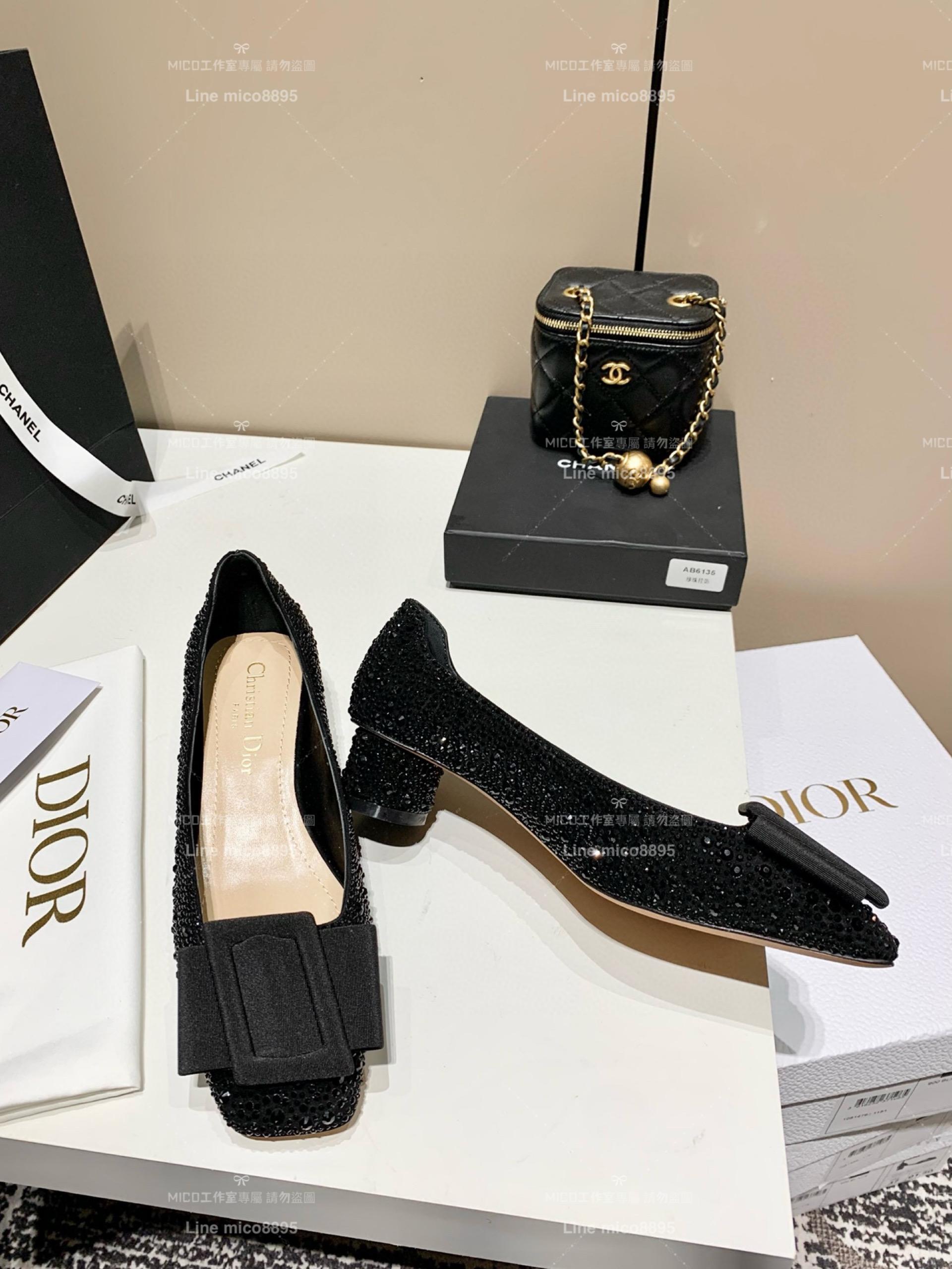 DIOR｜名媛氣質款 蝴蝶結粗跟微方頭平底鞋 4cm 35-39