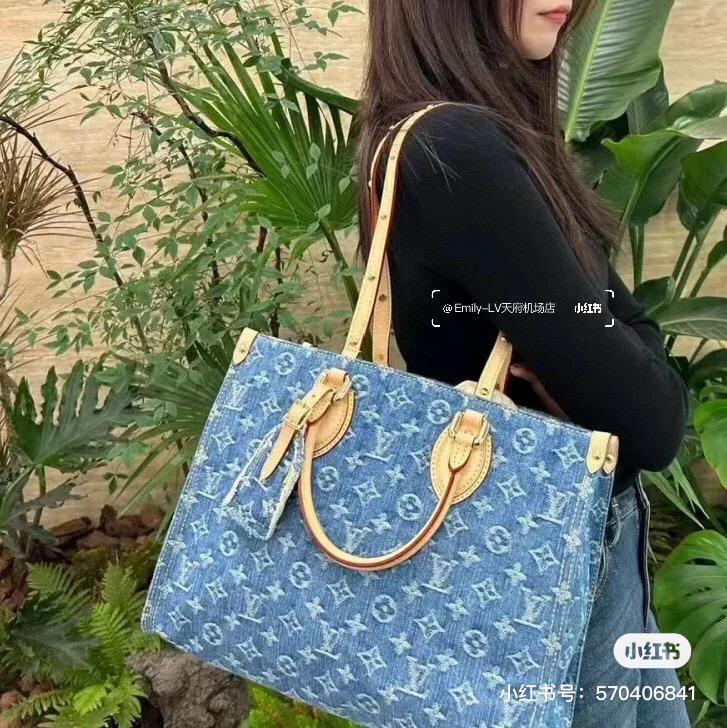 LV 路易威登｜ M46871 丹寧牛仔系列 Onthego 中號手袋/購物袋 托特包 35cm