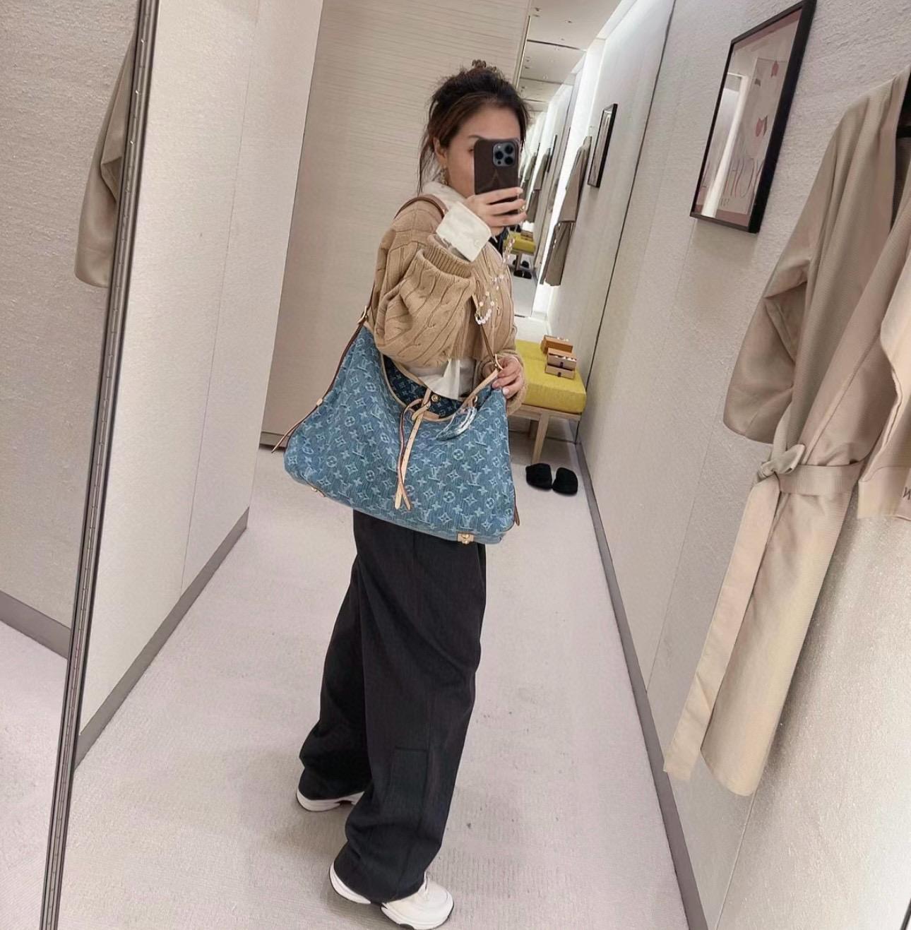 LV 路易威登｜ M46855 牛仔 CarryAll 中號手袋 購物包 丹寧牛仔系列 豌豆包/腋下包 30cm