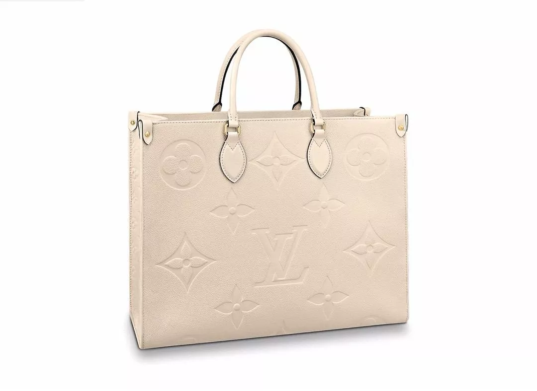 LV 路易威登｜ M45081 奶白色壓紋 大號尺寸 OnTheGo 托特包/手提包 41*34cm