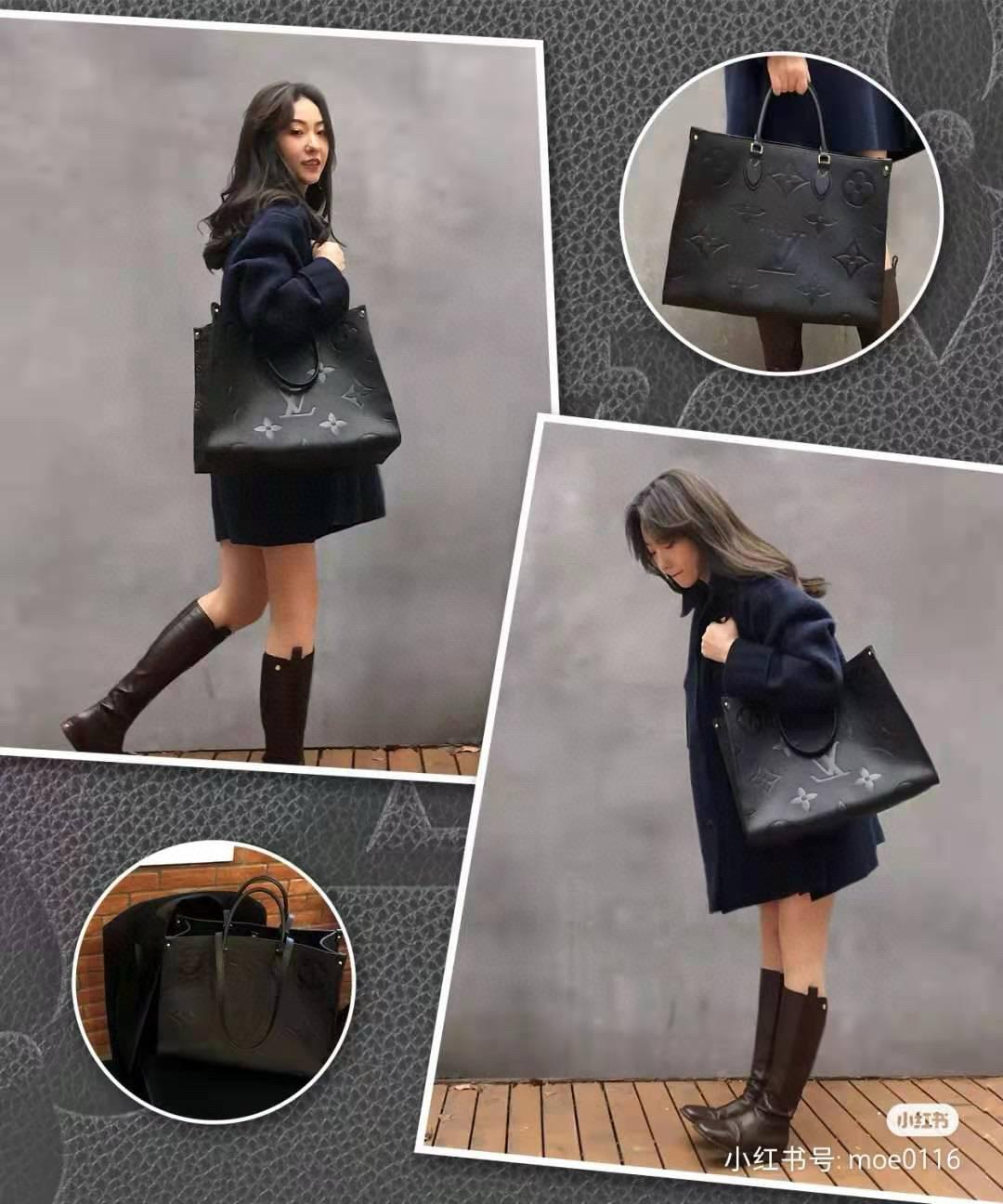 LV 路易威登｜ M44925 黑色壓紋 大號尺寸 OnTheGo 托特包/手提包 41*34cm