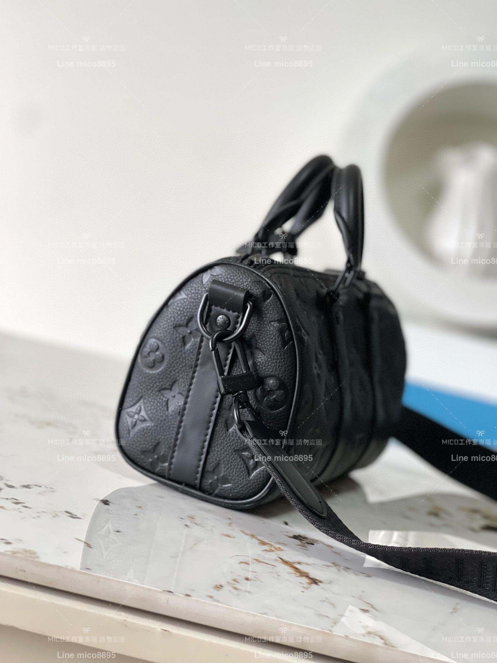 LV 路易威登｜ M20900 Keepall Bandoulière 25 壓紋皮革斜跨包/枕頭包 25cm