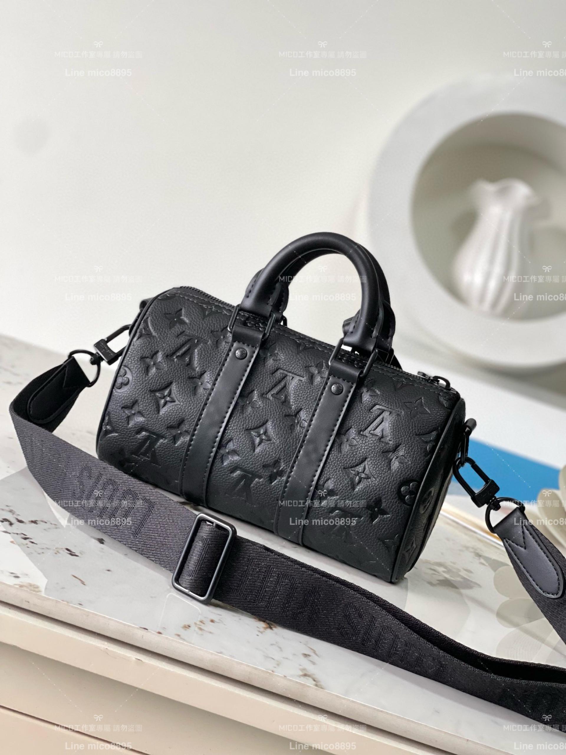 LV 路易威登｜ M20900 Keepall Bandoulière 25 壓紋皮革斜跨包/枕頭包 25cm