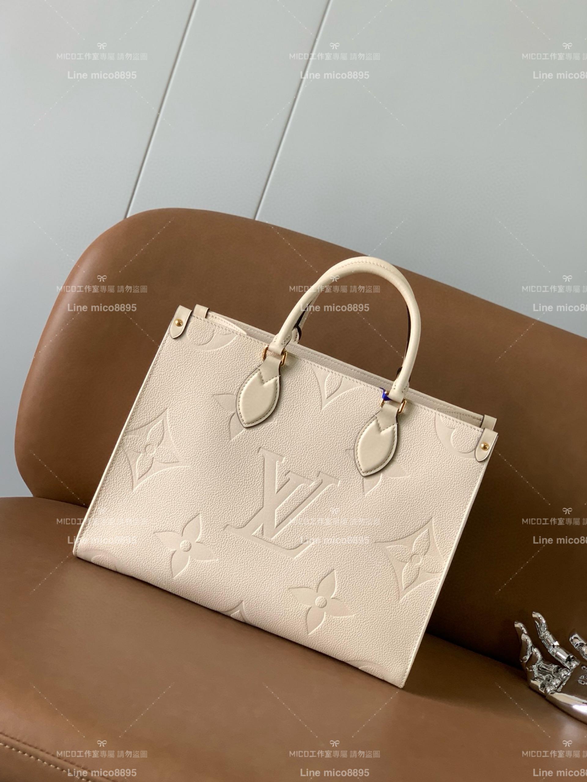 LV 路易威登｜ M45081 奶白色壓紋 大號尺寸 OnTheGo 托特包/手提包 41*34cm