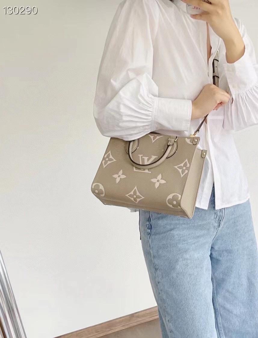 LV 路易威登｜ 絲印款 M45779大象灰印花 Onthego小號Tote包 25cm 經典Sac Plat手袋 手提肩背包