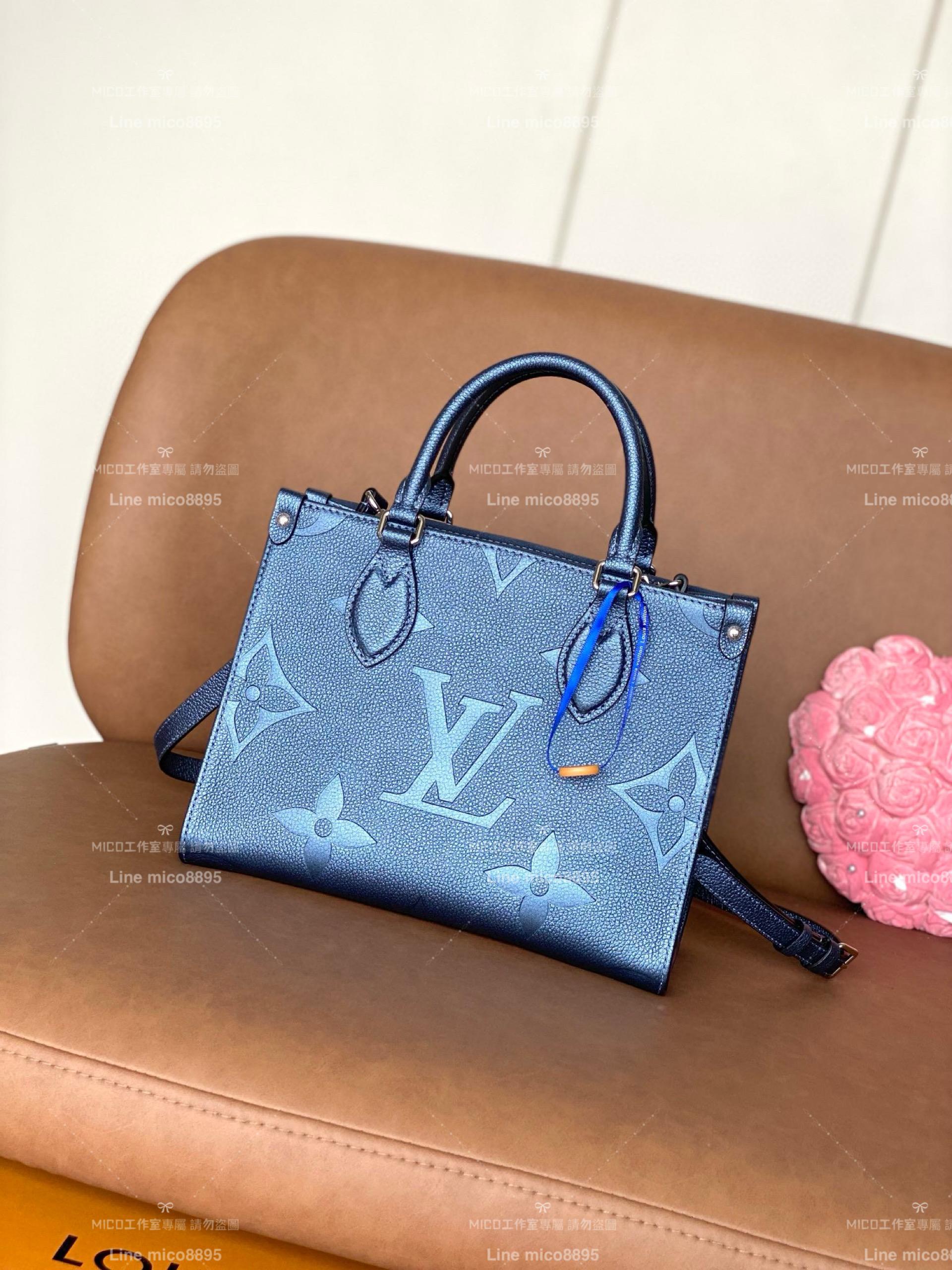 LV 路易威登｜M58956 珠光藍 Onthego小號Tote包 25cm 經典Sac Plat手袋 手提肩背包