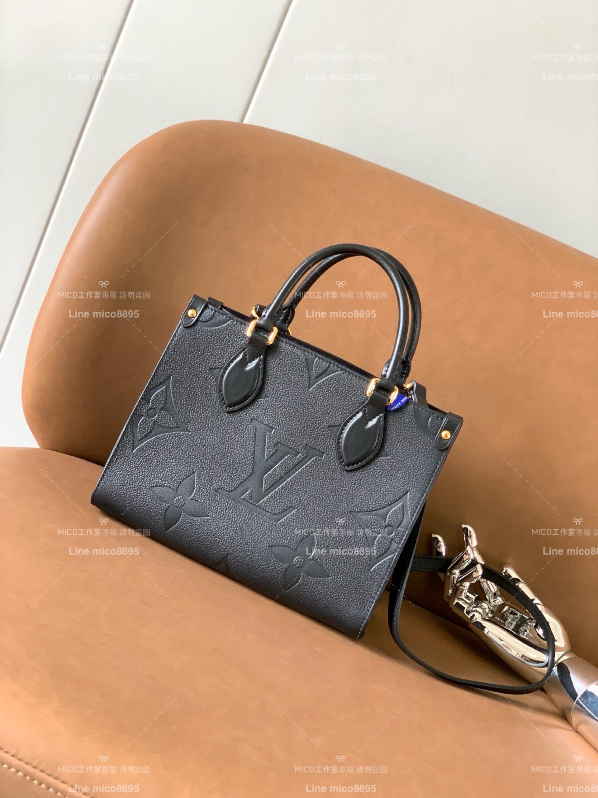 LV 路易威登｜M45653壓紋黑  Onthego小號Tote包 25cm 經典Sac Plat手袋 手提肩背包