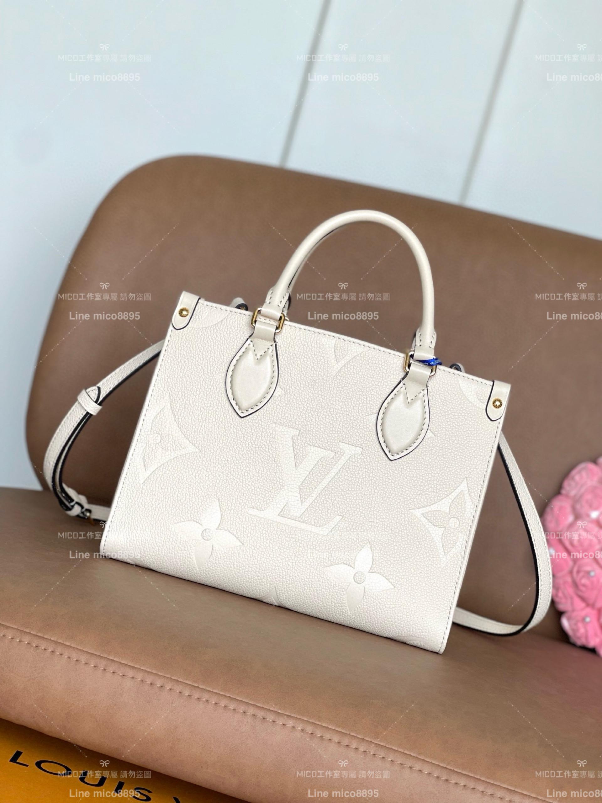 LV 路易威登｜M46569 白色壓紋 Onthego小號Tote包 25cm 經典Sac Plat手袋 手提肩背包