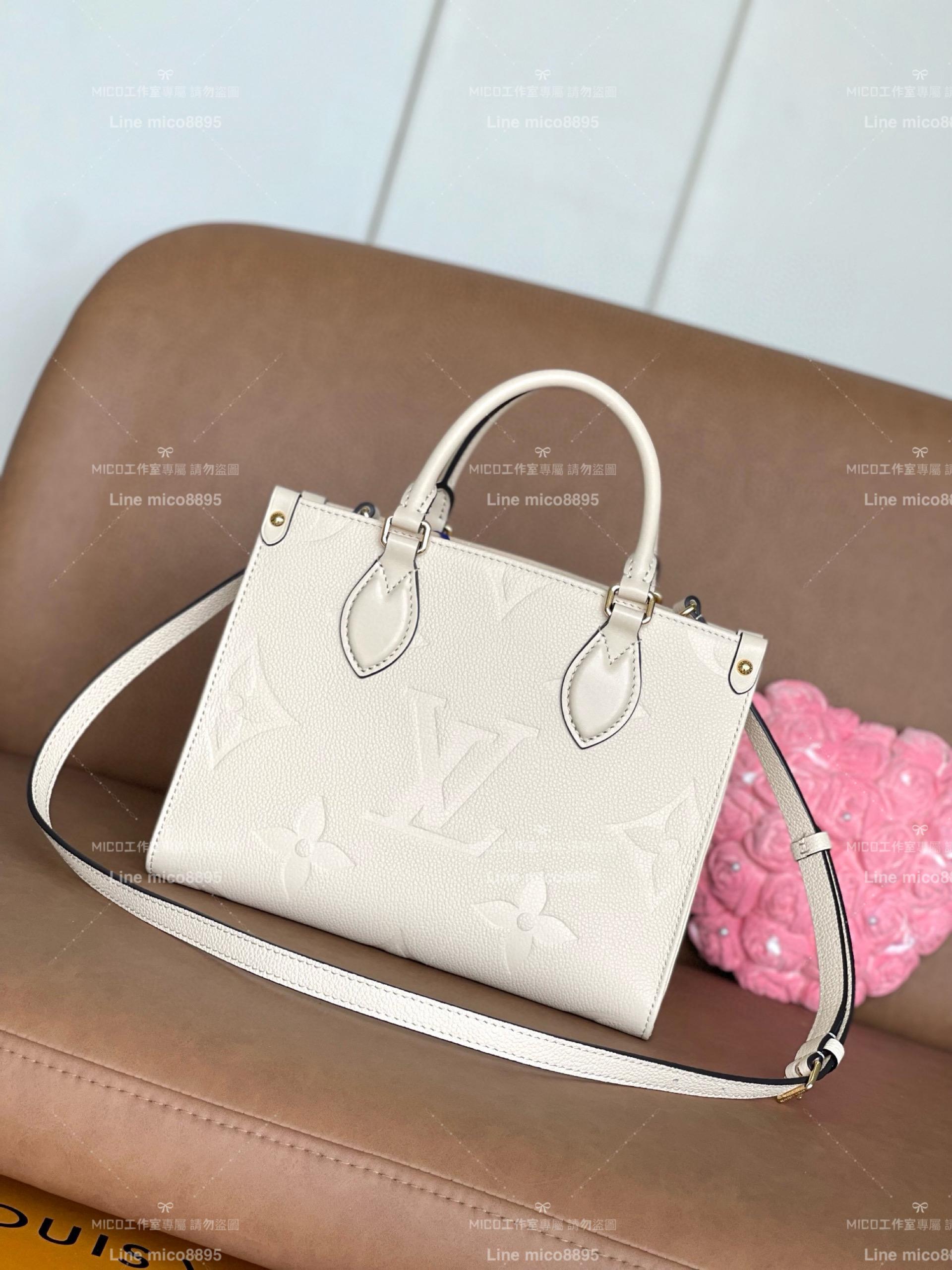 LV 路易威登｜M46569 白色壓紋 Onthego小號Tote包 25cm 經典Sac Plat手袋 手提肩背包