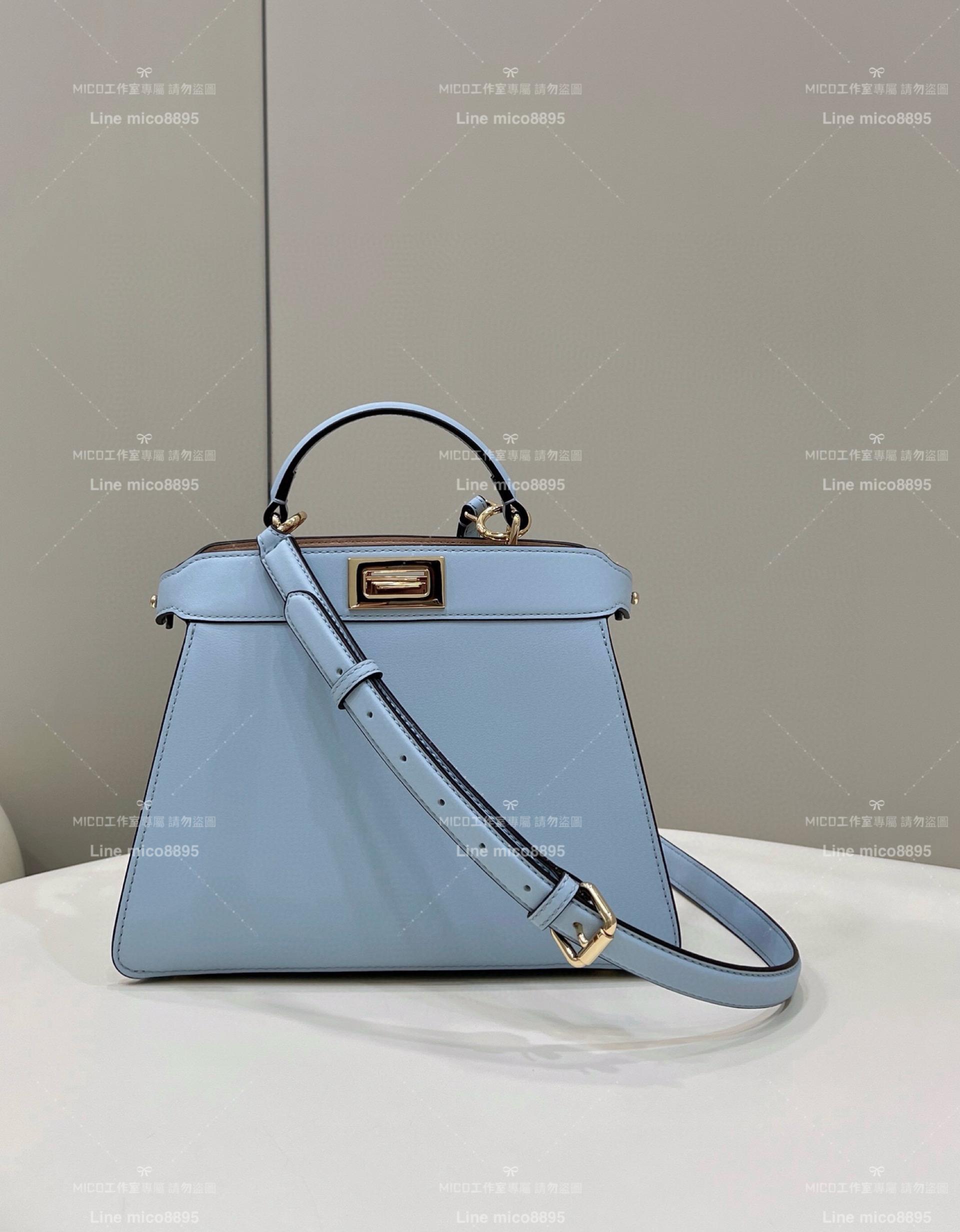 FENDI 經典Peekaboo I see U小號手袋 天藍色 躲貓貓包 風琴包 27cm