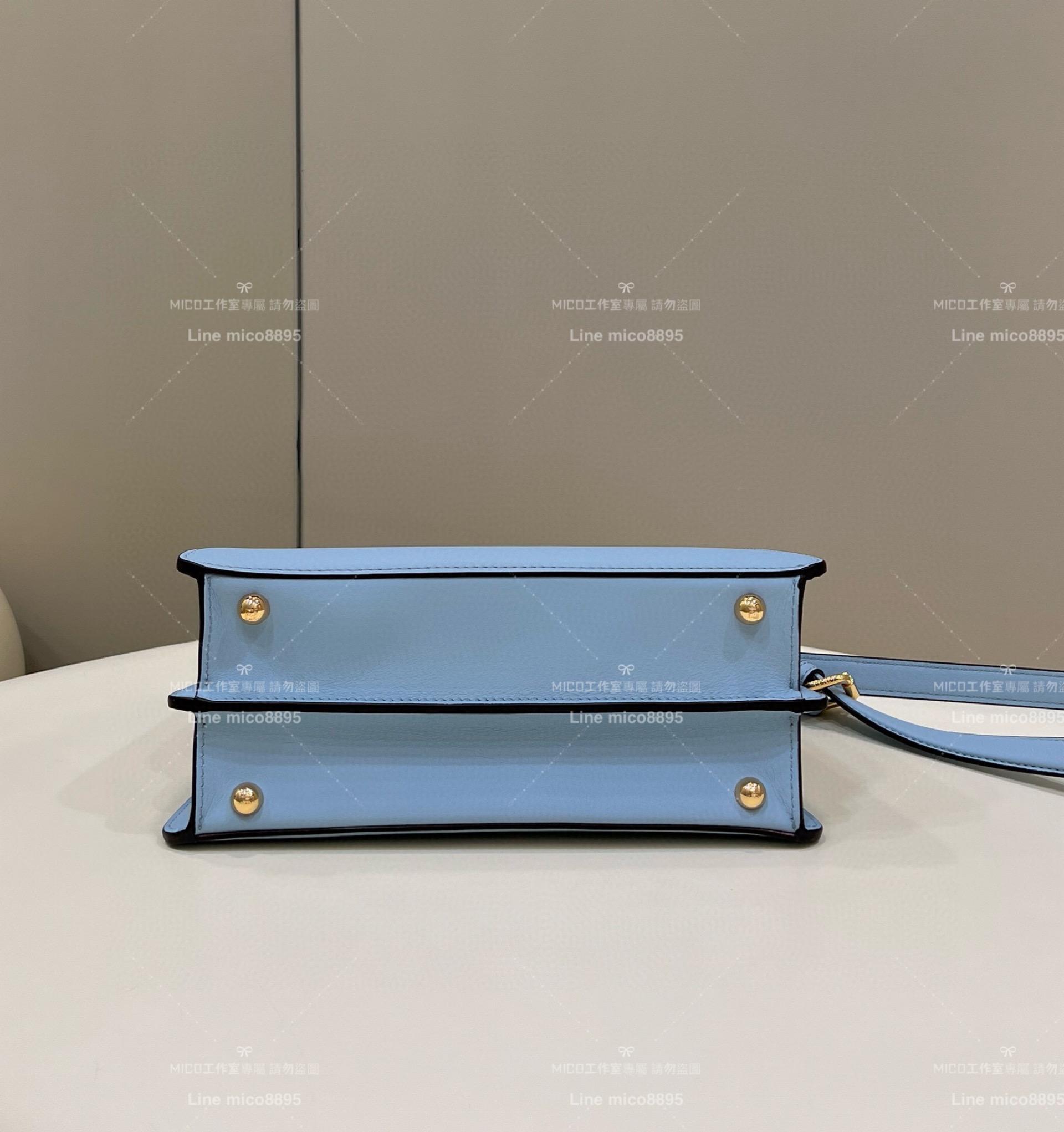 FENDI 經典Peekaboo I see U小號手袋 天藍色 躲貓貓包 風琴包 27cm