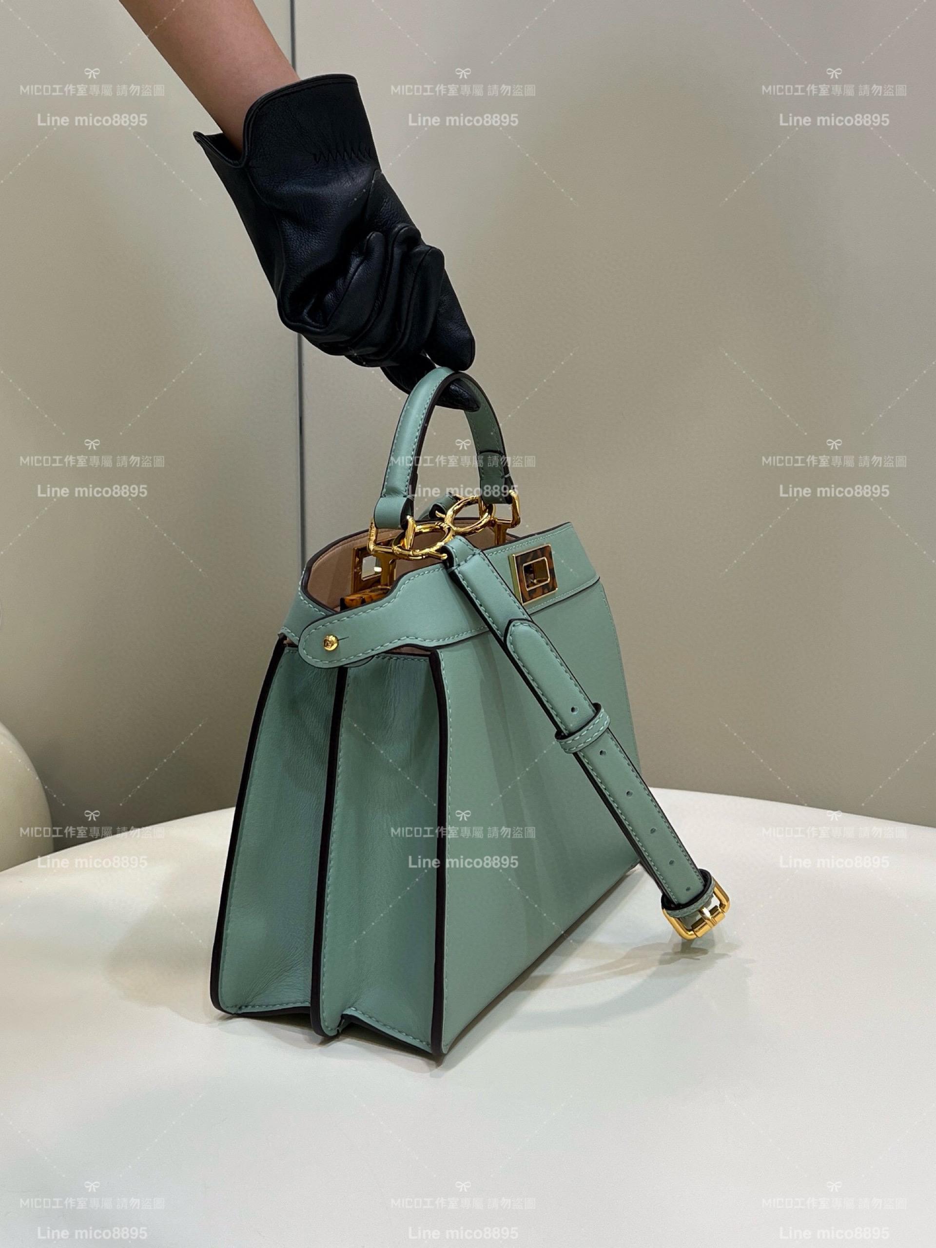 FENDI 經典Peekaboo I see U小號手袋 牛油果綠 躲貓貓包 風琴包 27cm