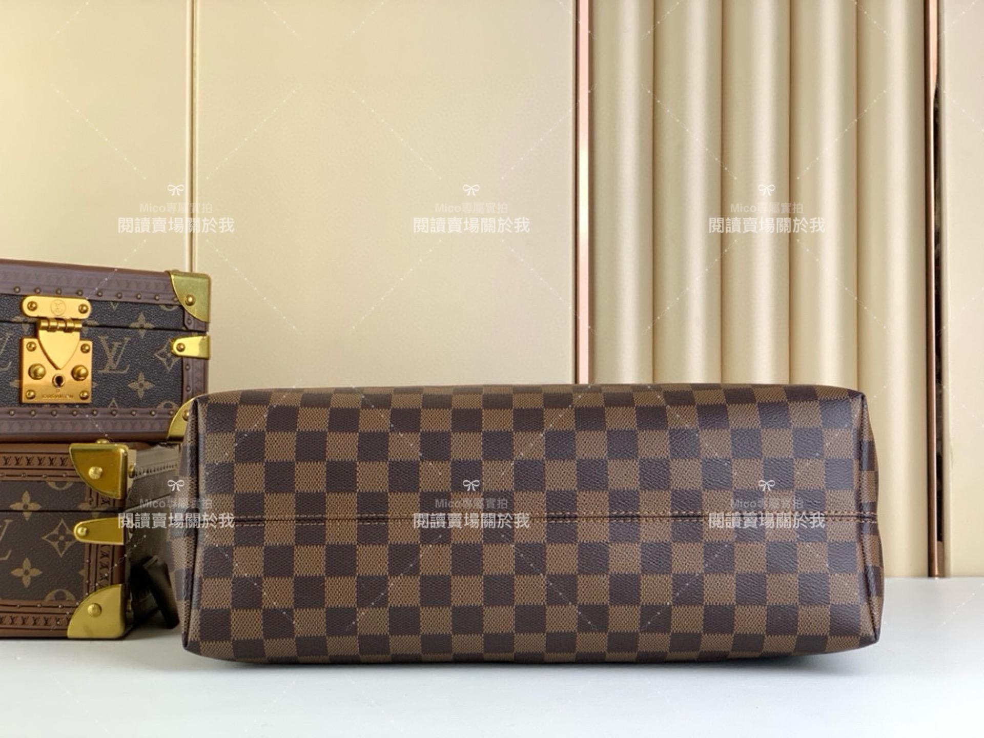 LV 【GRACEFUL 中號手袋】N44045咖啡格（紅色） 清新的 Damier Azur 帆布購物袋 媽媽包