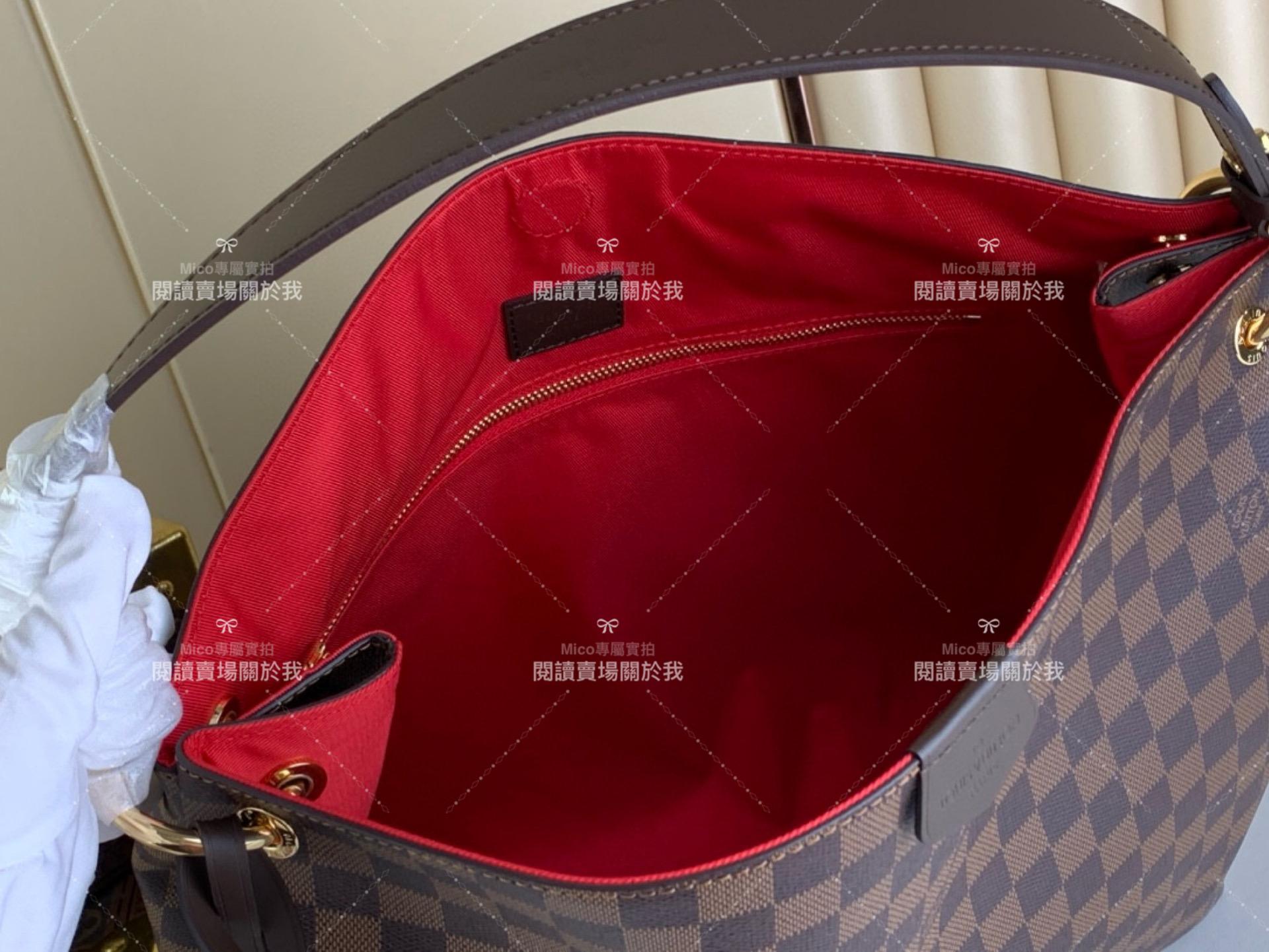 LV 【GRACEFUL 中號手袋】N44045咖啡格（紅色） 清新的 Damier Azur 帆布購物袋 媽媽包