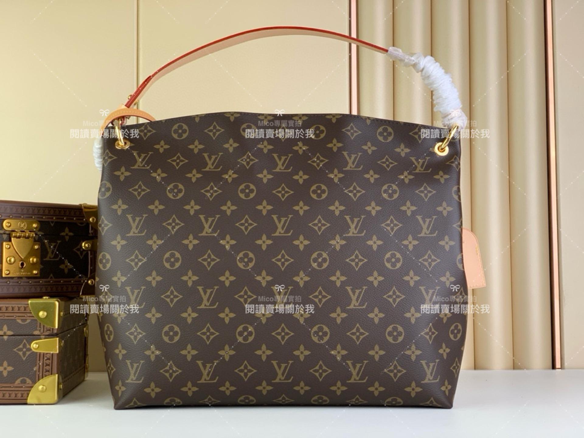 LV 經典 Monogram 帆布 【GRACEFUL 中號手袋】m43703 老花（玫紅） 購物袋 媽媽包