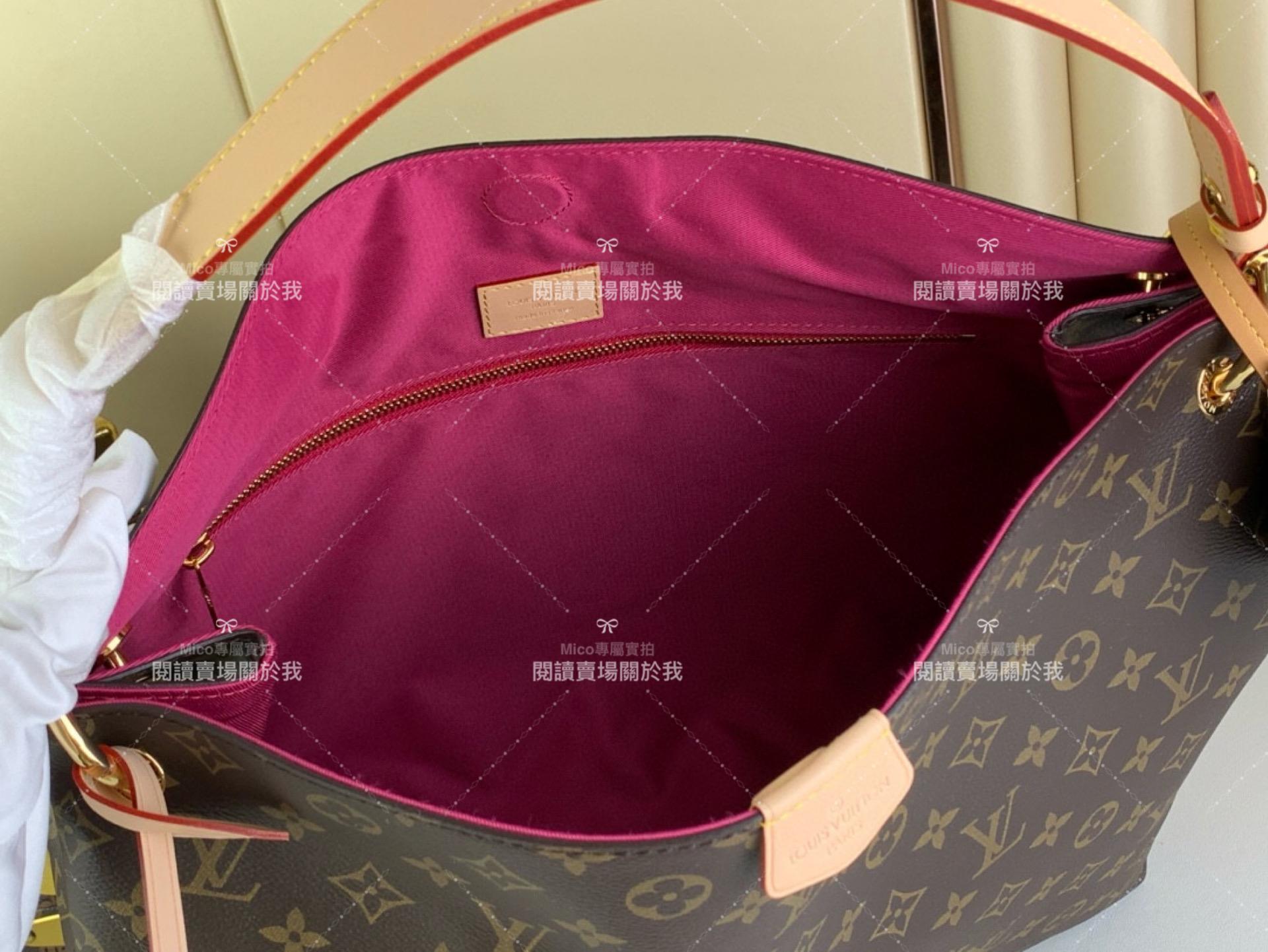 LV 經典 Monogram 帆布 【GRACEFUL 中號手袋】m43703 老花（玫紅） 購物袋 媽媽包