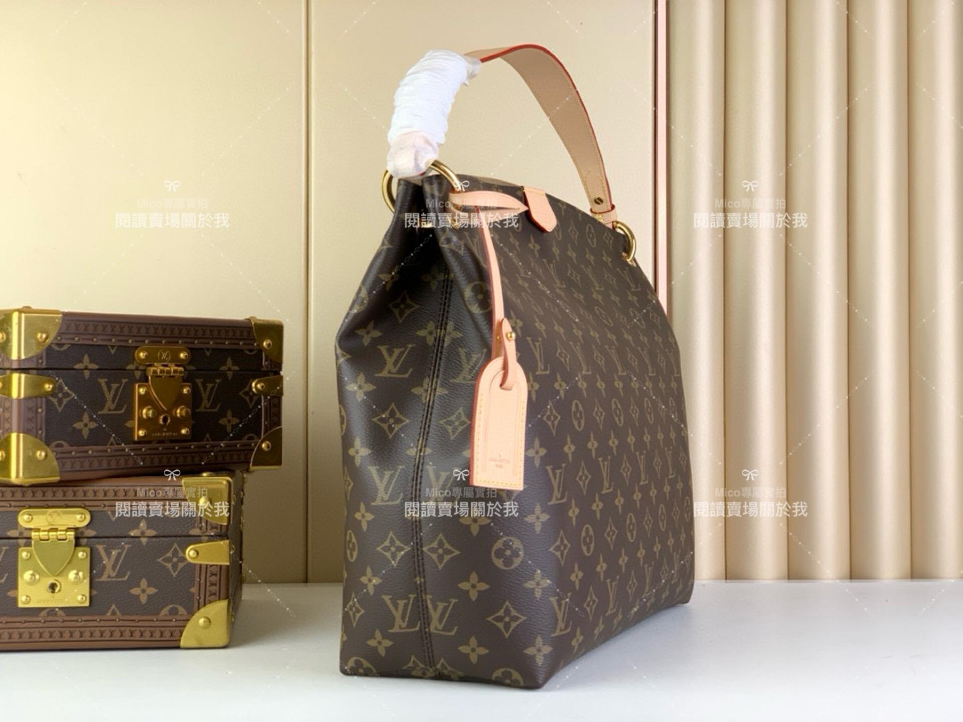 LV 經典 Monogram 帆布 【GRACEFUL 中號手袋】m43703 老花（玫紅） 購物袋 媽媽包