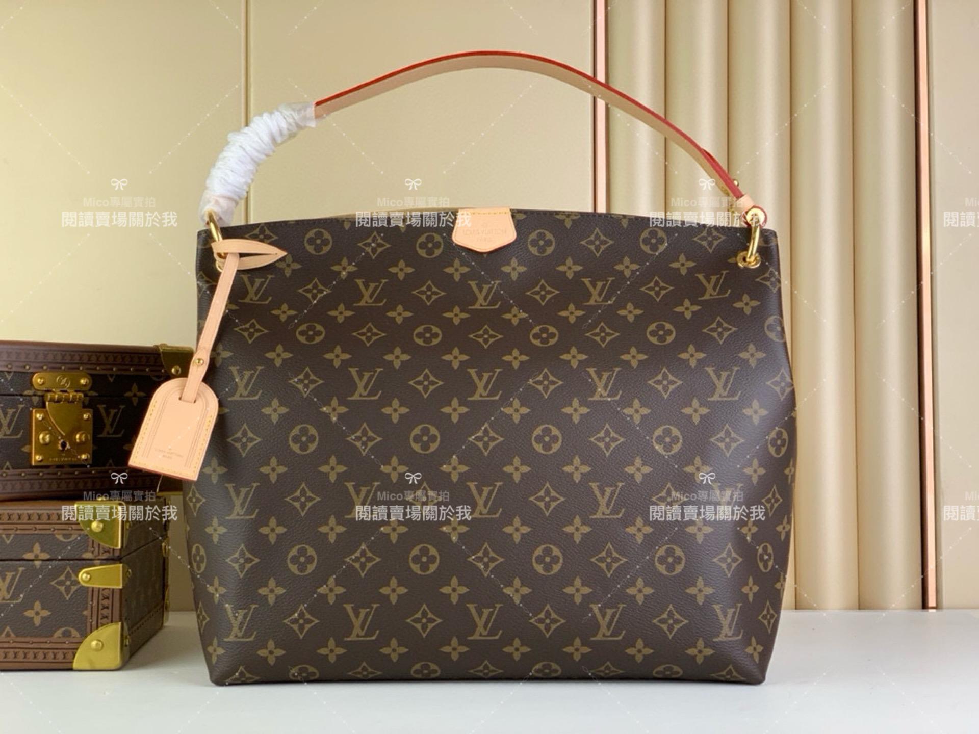 LV 經典 Monogram 帆布 【GRACEFUL 中號手袋】m43703 老花（杏色） 購物袋 媽媽包