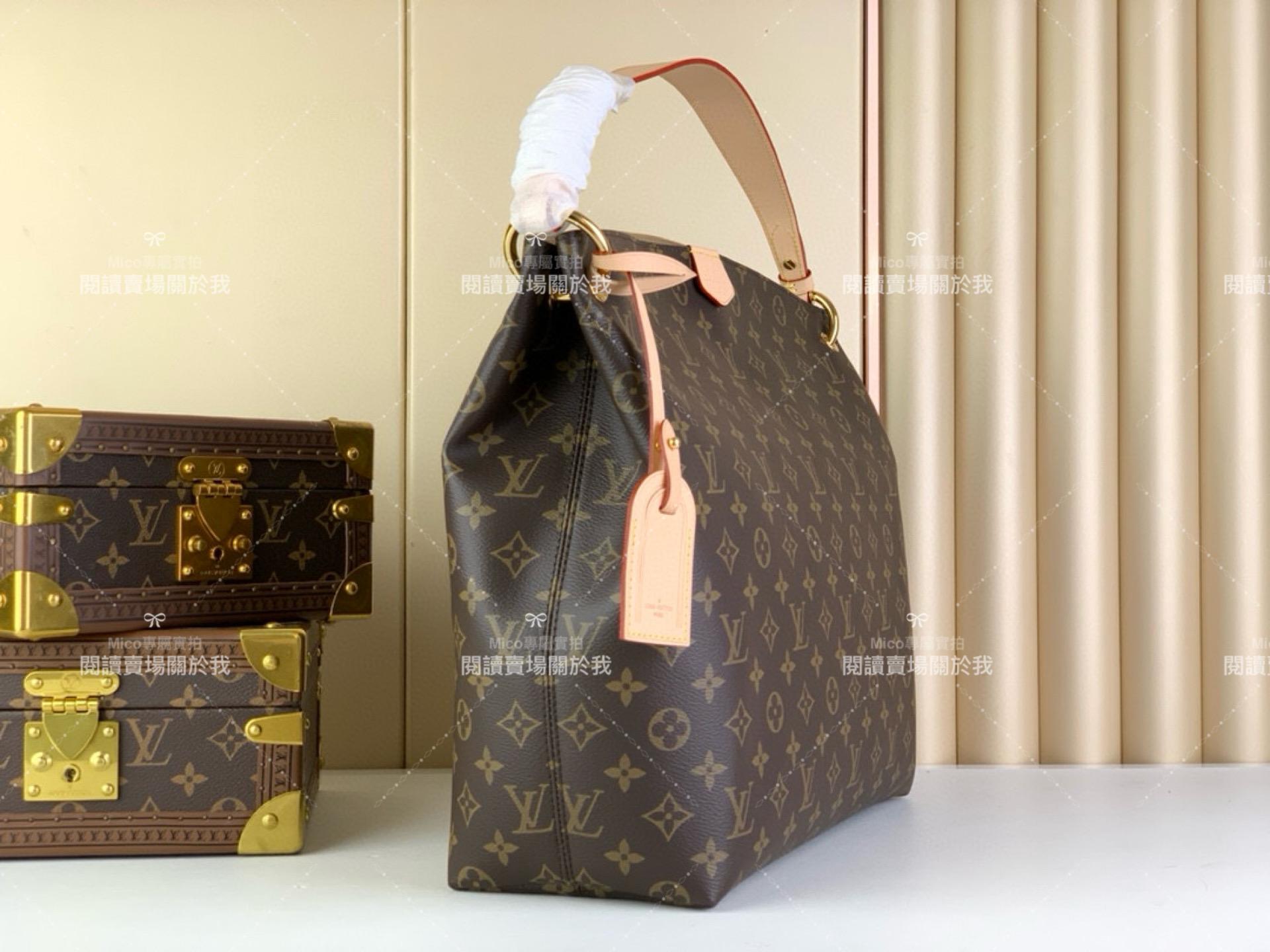 LV 經典 Monogram 帆布 【GRACEFUL 中號手袋】m43703 老花（杏色） 購物袋 媽媽包