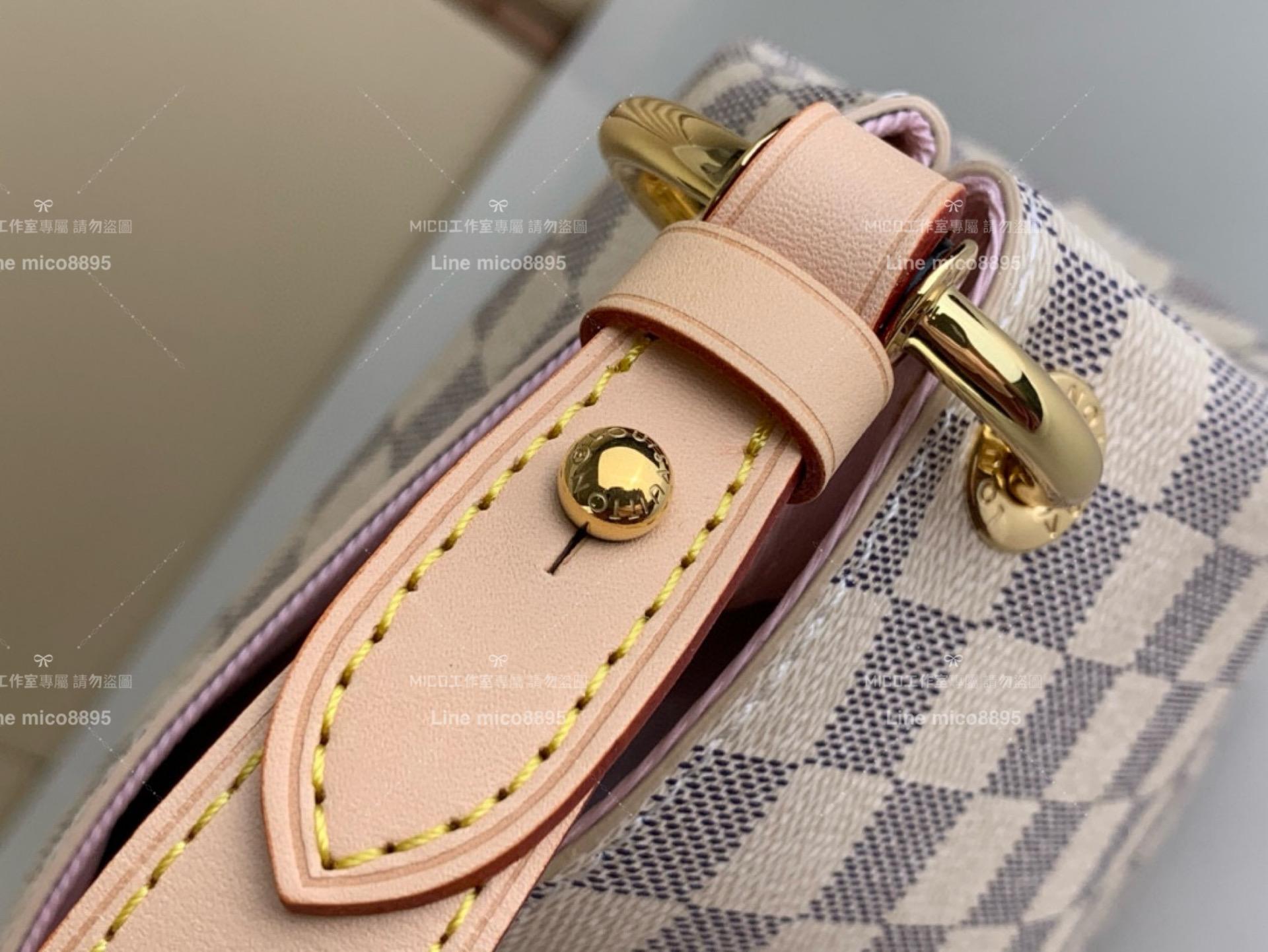 LV GRACEFUL PM 小號手袋 N42249 白色棋盤格 (粉）Damier Azur 帆布購物袋 媽媽包 30cm