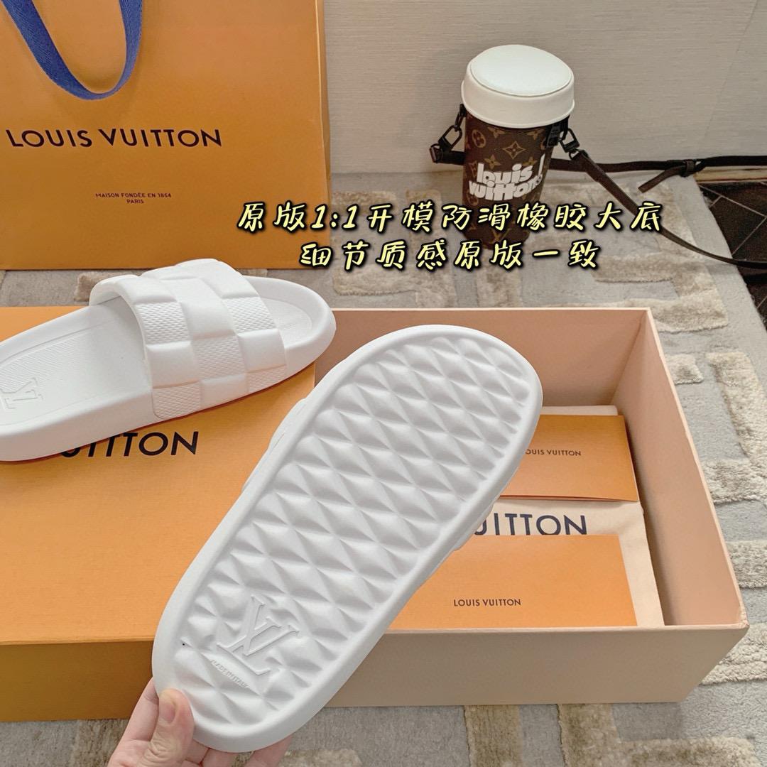 LV  Louis Vuitton ｜情侶款 🧑‍🤝‍🧑 Waterfront系列 純白色 3D壓花logo沙灘拖鞋 36-45