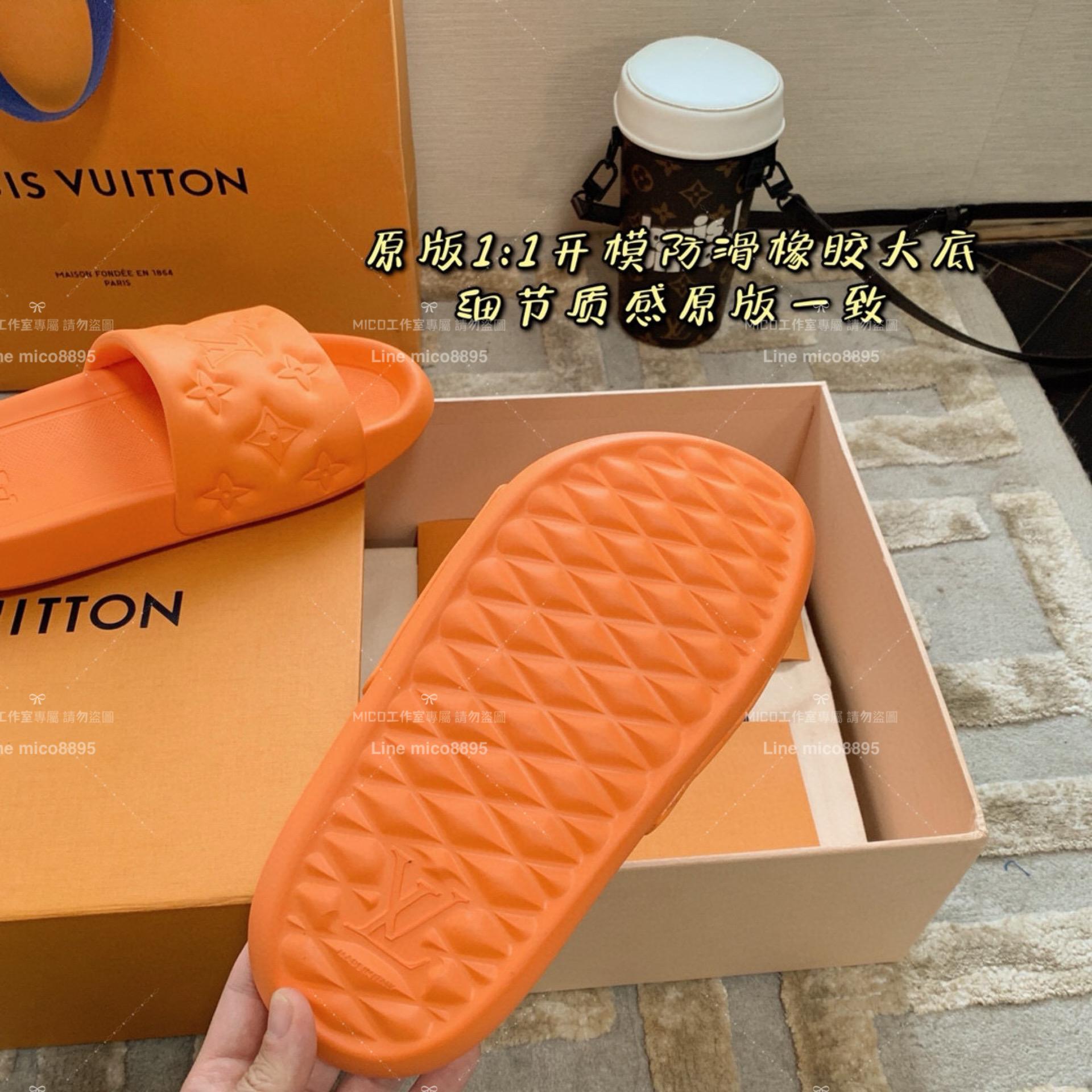 LV  Louis Vuitton ｜情侶款 🧑‍🤝‍🧑 Waterfront系列 橘色 老花壓紋款 沙灘拖鞋 36-45