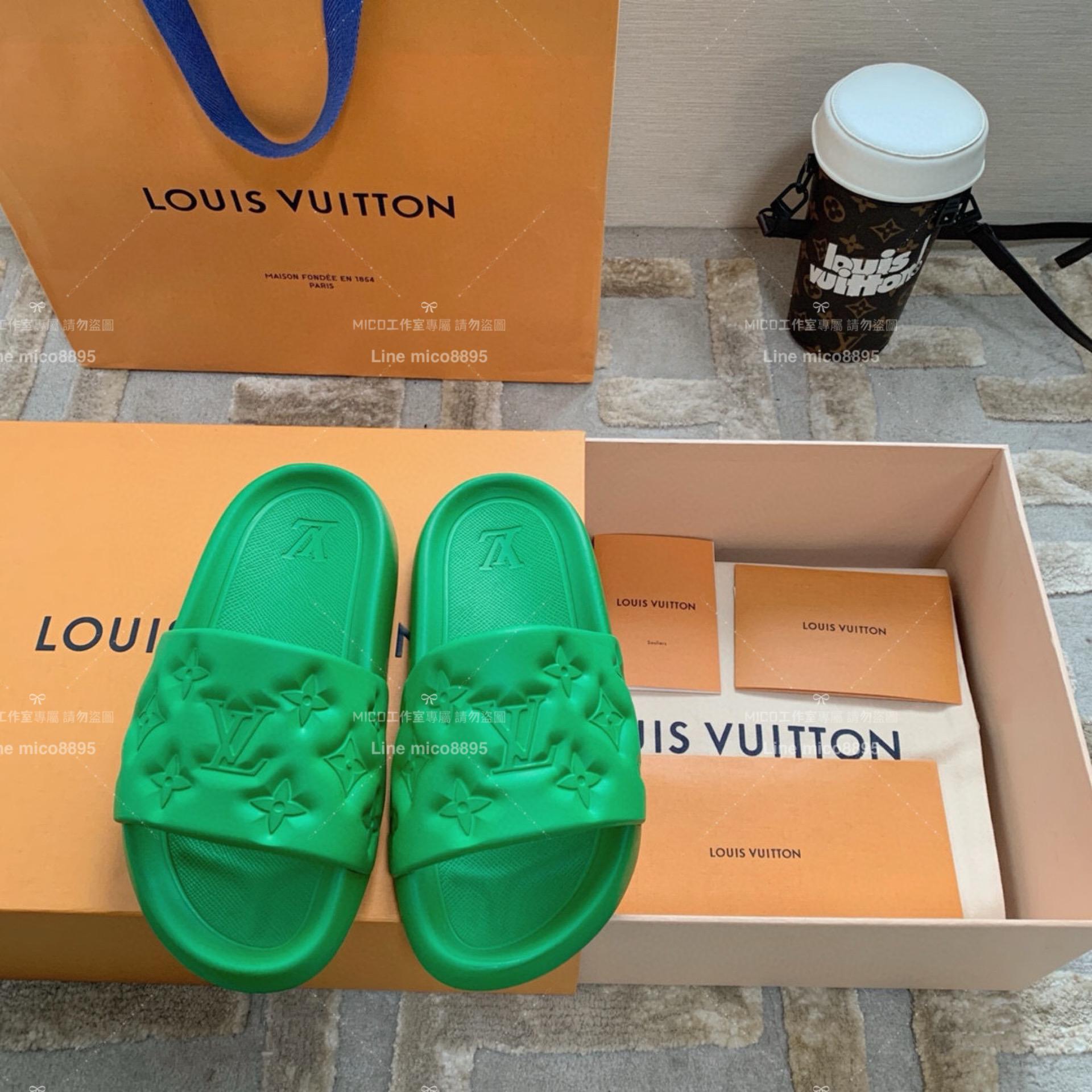 LV  Louis Vuitton ｜情侶款 🧑‍🤝‍🧑 Waterfront系列 綠色老花壓紋款 沙灘拖鞋 36-45