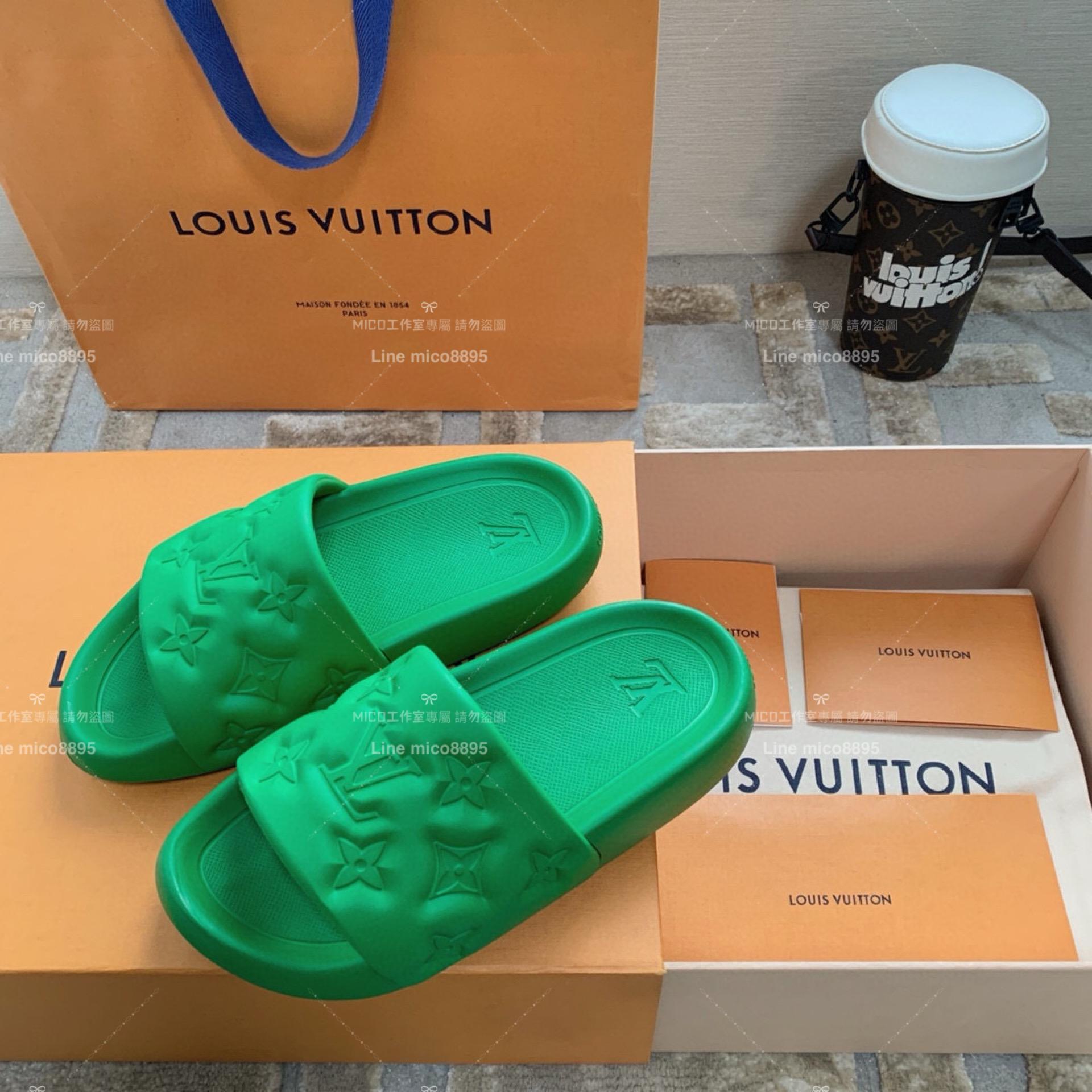 LV  Louis Vuitton ｜情侶款 🧑‍🤝‍🧑 Waterfront系列 綠色老花壓紋款 沙灘拖鞋 36-45