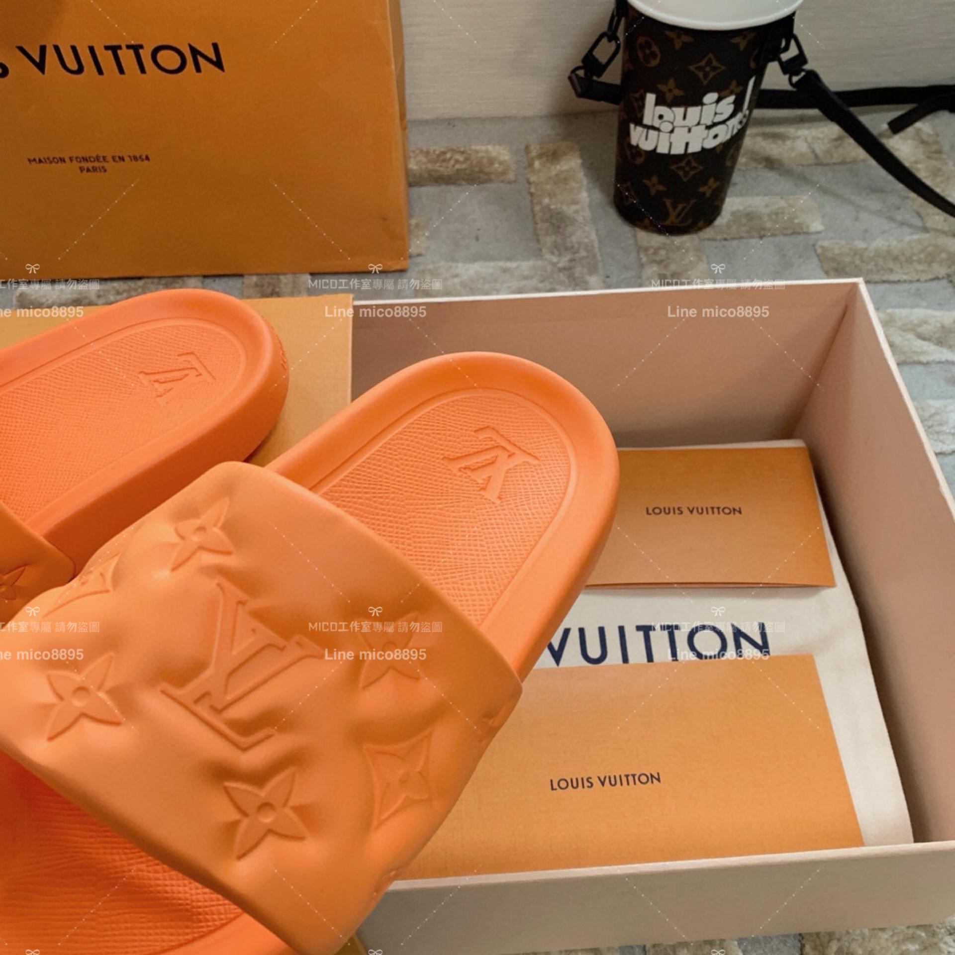 LV  Louis Vuitton ｜情侶款 🧑‍🤝‍🧑 Waterfront系列 橘色 老花壓紋款 沙灘拖鞋 36-45