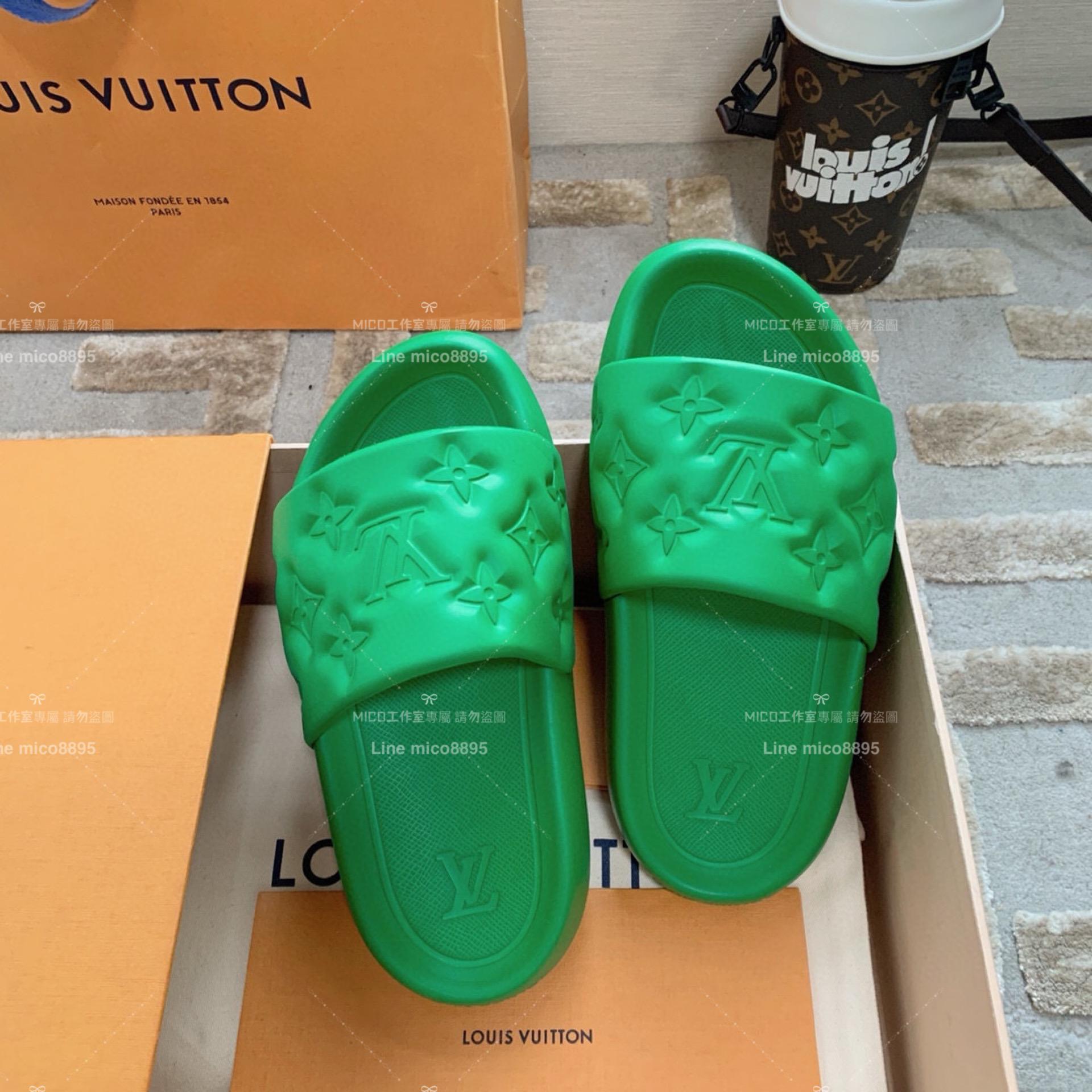 LV  Louis Vuitton ｜情侶款 🧑‍🤝‍🧑 Waterfront系列 綠色老花壓紋款 沙灘拖鞋 36-45