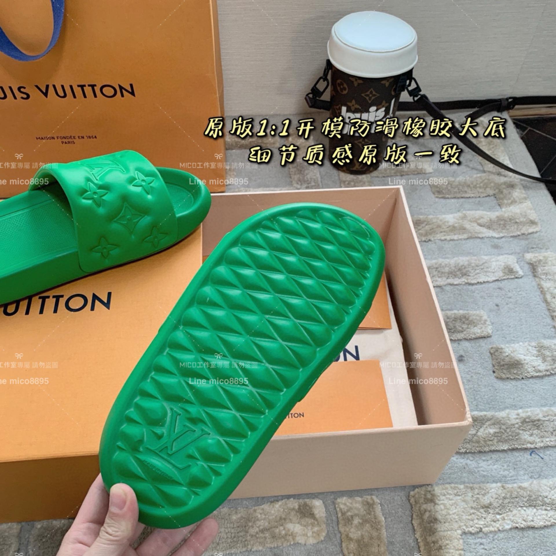 LV  Louis Vuitton ｜情侶款 🧑‍🤝‍🧑 Waterfront系列 綠色老花壓紋款 沙灘拖鞋 36-45